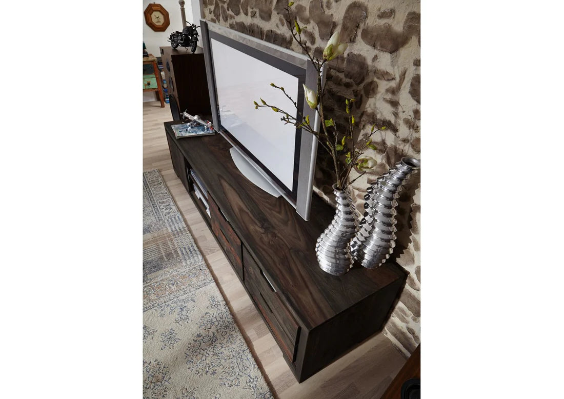 Gfine Solid Sheesham Wood TV Stand with Single Door & 4 Drawers - 172x40x48Cm Modern Entertainment Center for Living Room, Bedroom & Home Theater
