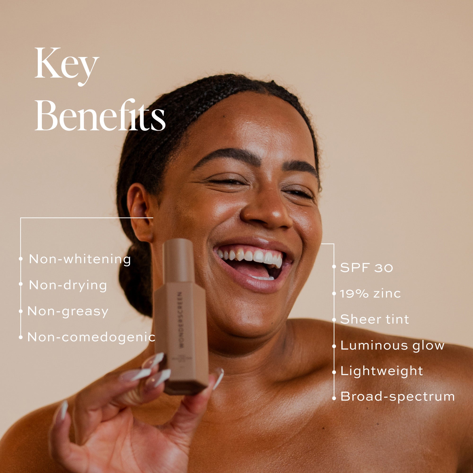 Tinted Glow Wonderscreen® SPF 30 Sunscreen - Lightweight Daily Moisturizer with Broad Spectrum Protection for Face & Body | Perfect for Outdoor Activities, Beach Days & Everyday Wear
