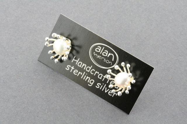Agapanthus & Pearl Stud Earrings - Elegant Floral Jewelry for Women - Perfect for Weddings, Parties & Special Occasions