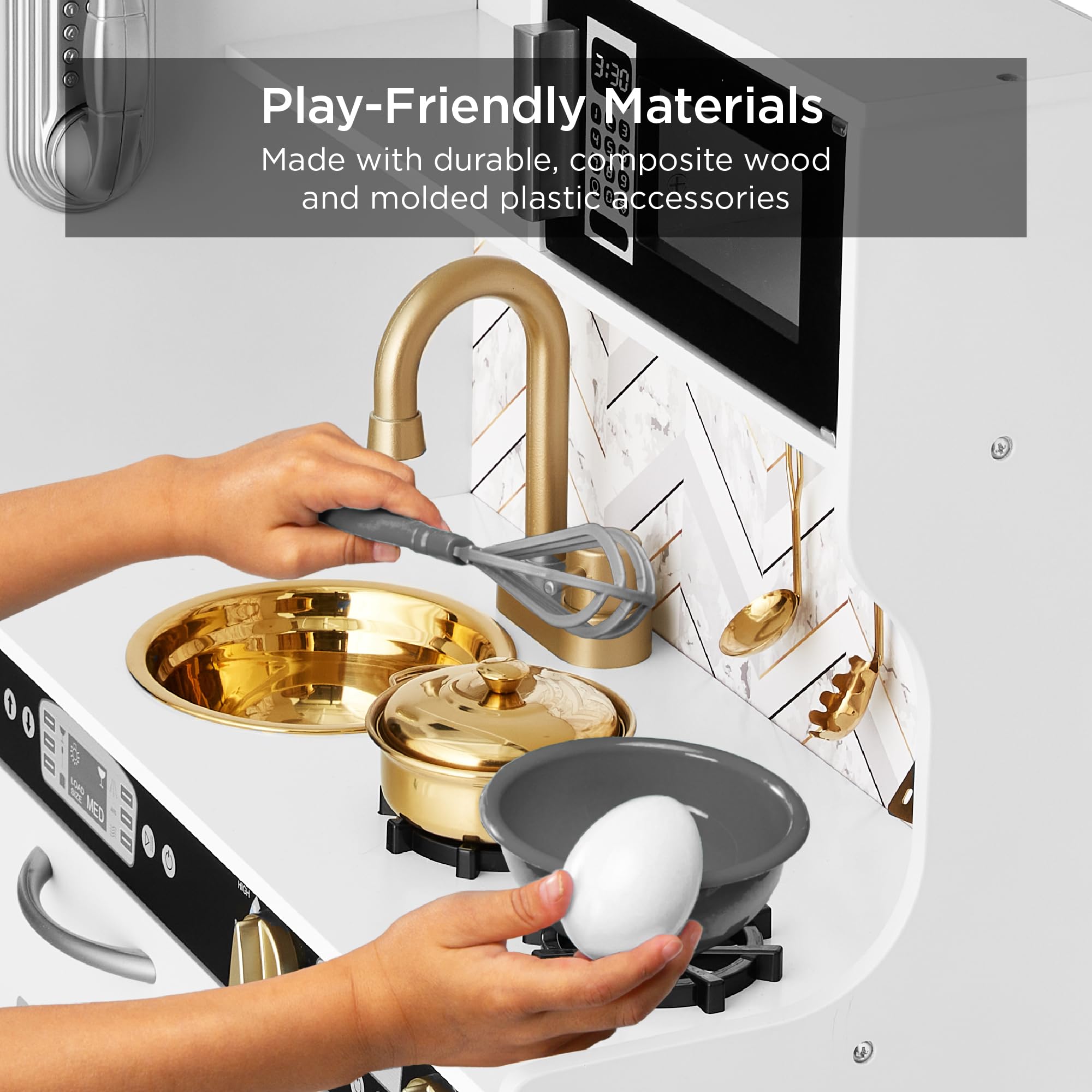 Best Wooden Pretend Play Kitchen Toy Set for Kids - Realistic Design with Oven, Microwave, Sink, Telephone & Utensils - White Bevel Finish - Perfect for Role Play, Preschool Learning & Birthday Gifts