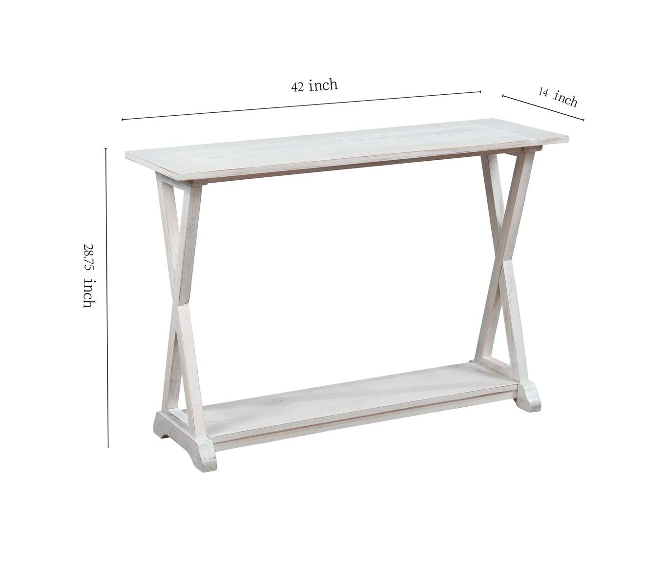 X-Farmhouse Console Table with Storage Shelf - White Wash Entryway Table for Hallway, Living Room & Bedroom | Rustic Farmhouse Style Home Decor