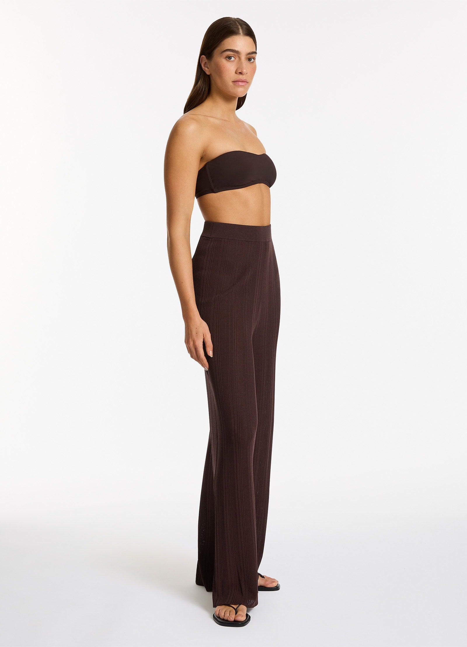 Jetset Women's High Waist Wide Leg Pants - Chocolate Brown for Casual & Office Wear | Comfortable Stretch Fabric | Trendy Lounge Pants for Travel & Everyday Style