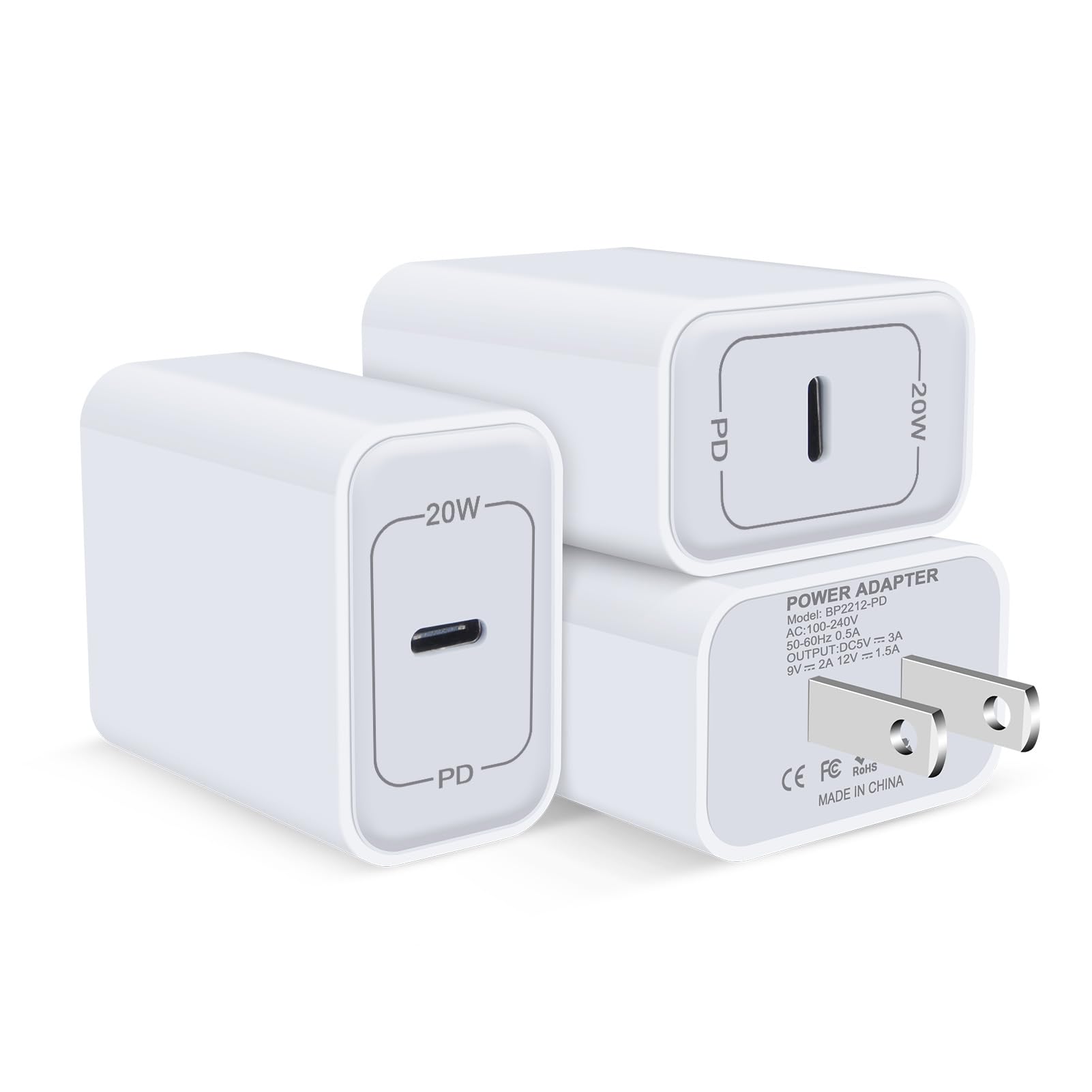 [3-Pack] 20W USB C Fast Charger Wall Plug - Quick Charge Power Adapter for iPhone 16/15 Pro Max/14/13/12/11, Samsung Galaxy S25/S24/S23/S22 - Perfect for Home, Office & Travel Charging Needs