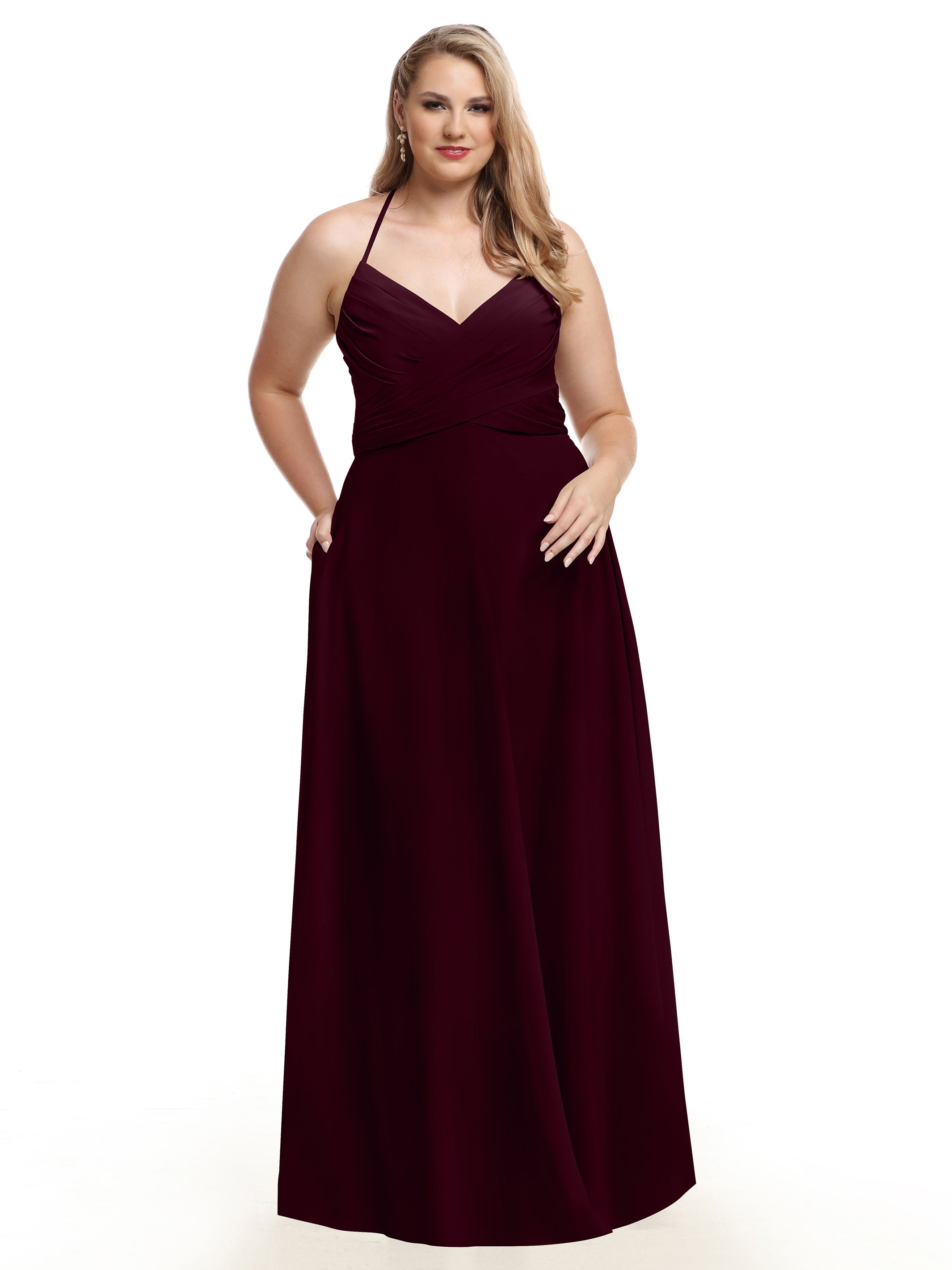 Elegant V-Neck Pleated Stretch Chiffon A-Line Bridesmaid Dress 80101 - Perfect for Weddings, Formal Events & Special Occasions