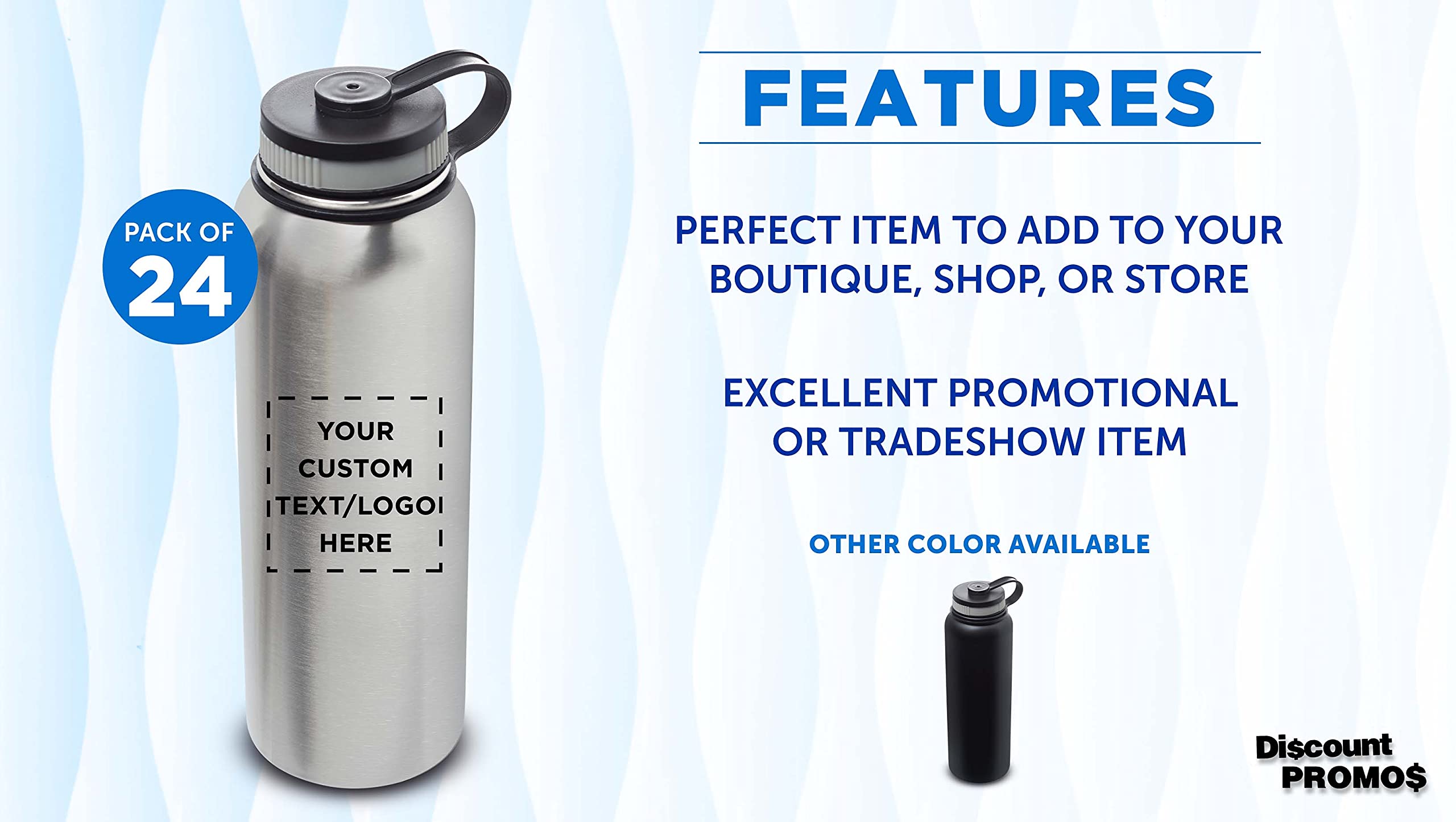 24oz Stainless Steel Vacuum Insulated Water Bottle Set - Double Wall, Leak Proof, Customizable with Text & Logo - Ideal for Gym, Hiking, Office & Outdoor Activities