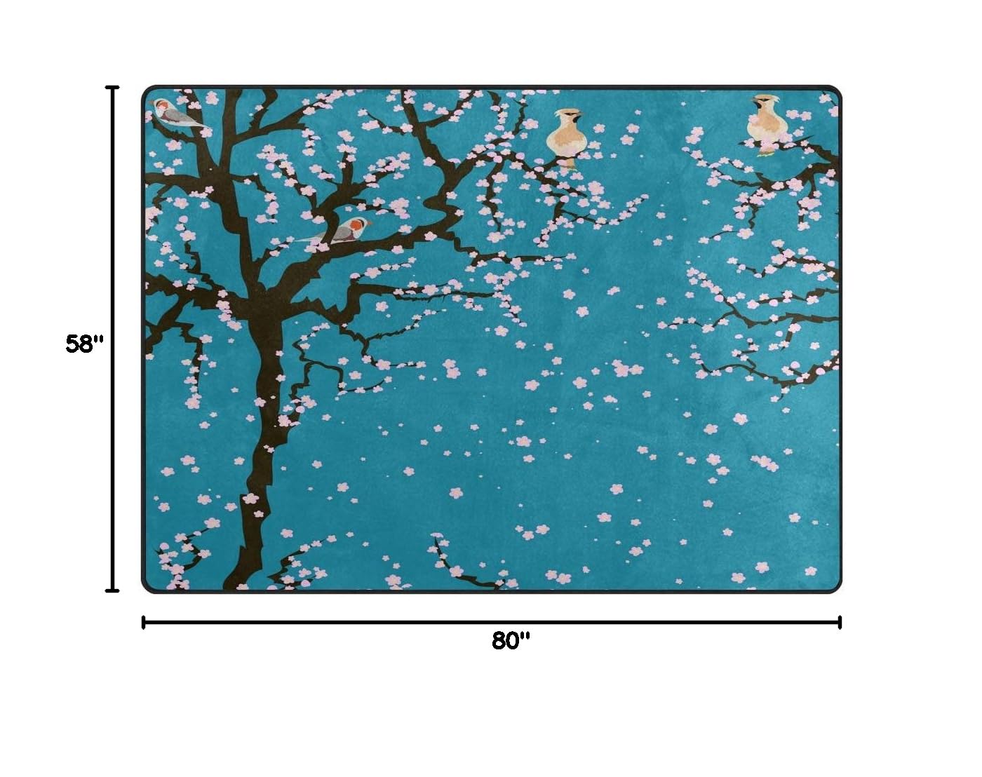 ALAZA Spring Cherry Blossom Floral Bird Japanese Design Area Rug - 7' x 5' Non-Slip Living Room Bedroom Rug - Perfect for Home Decor, Dorm Room & Office Spaces