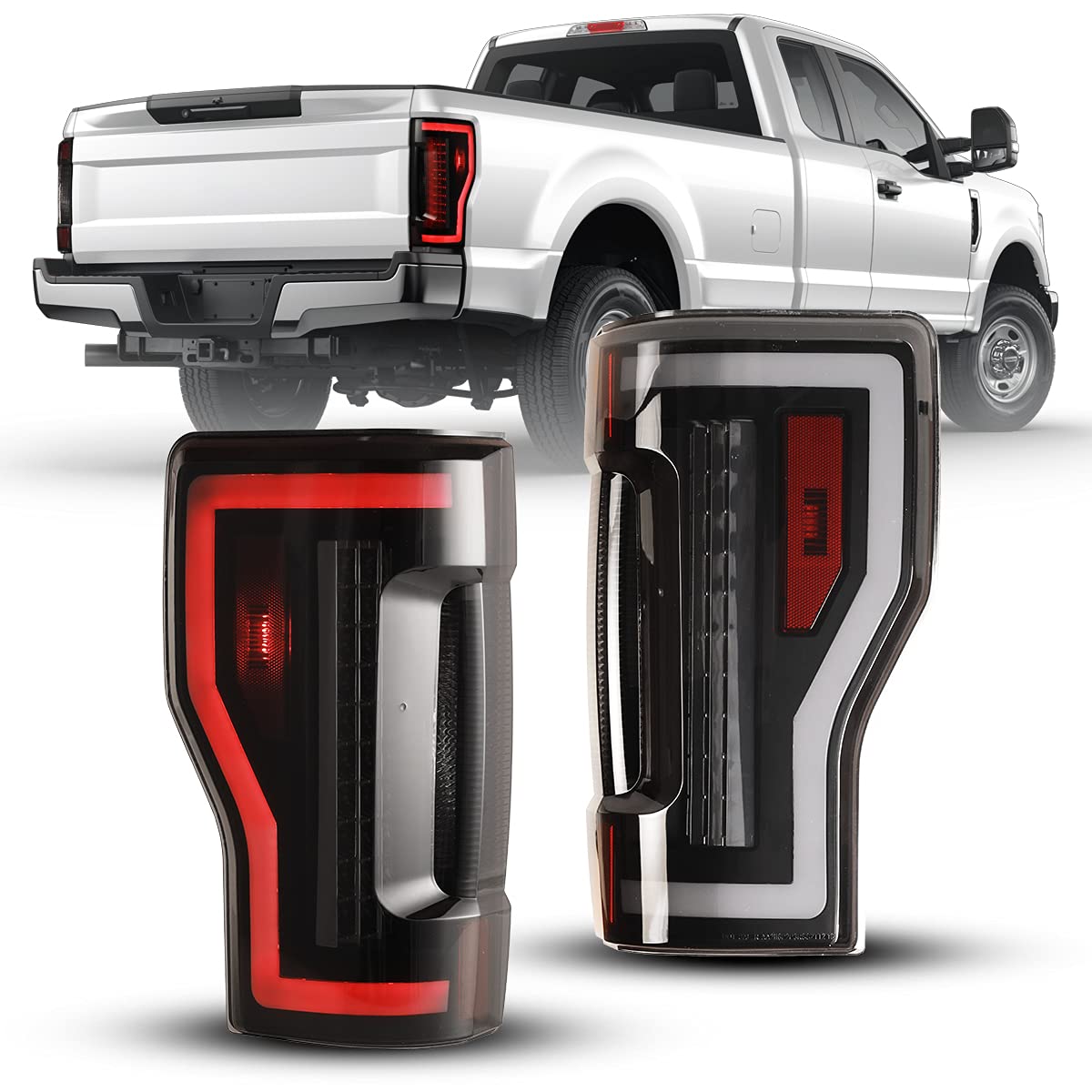 Nixon Offroad LED Tail Lights for Ford F-250 F-350 F-450 Super Duty 2017-2018 - Matte Black Housing with Smoke Lens - Direct Replacement Rear Light Assembly (1 Pair) - Perfect for Off-Roading, Truck Upgrades & Nighttime Visibility