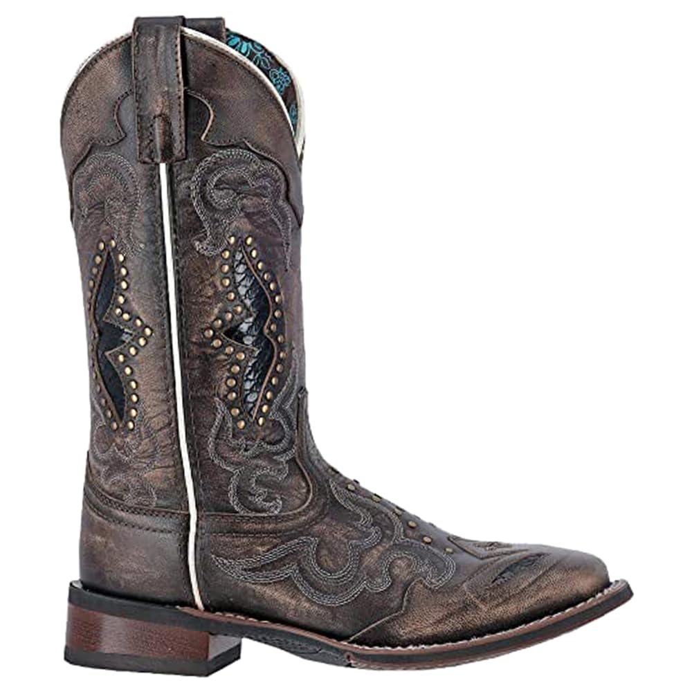 Laredo Women's Spellbound Studded Tooled Inlay Embroidered Square Toe Dress Boots - Mid Calf Low Heel 1-2