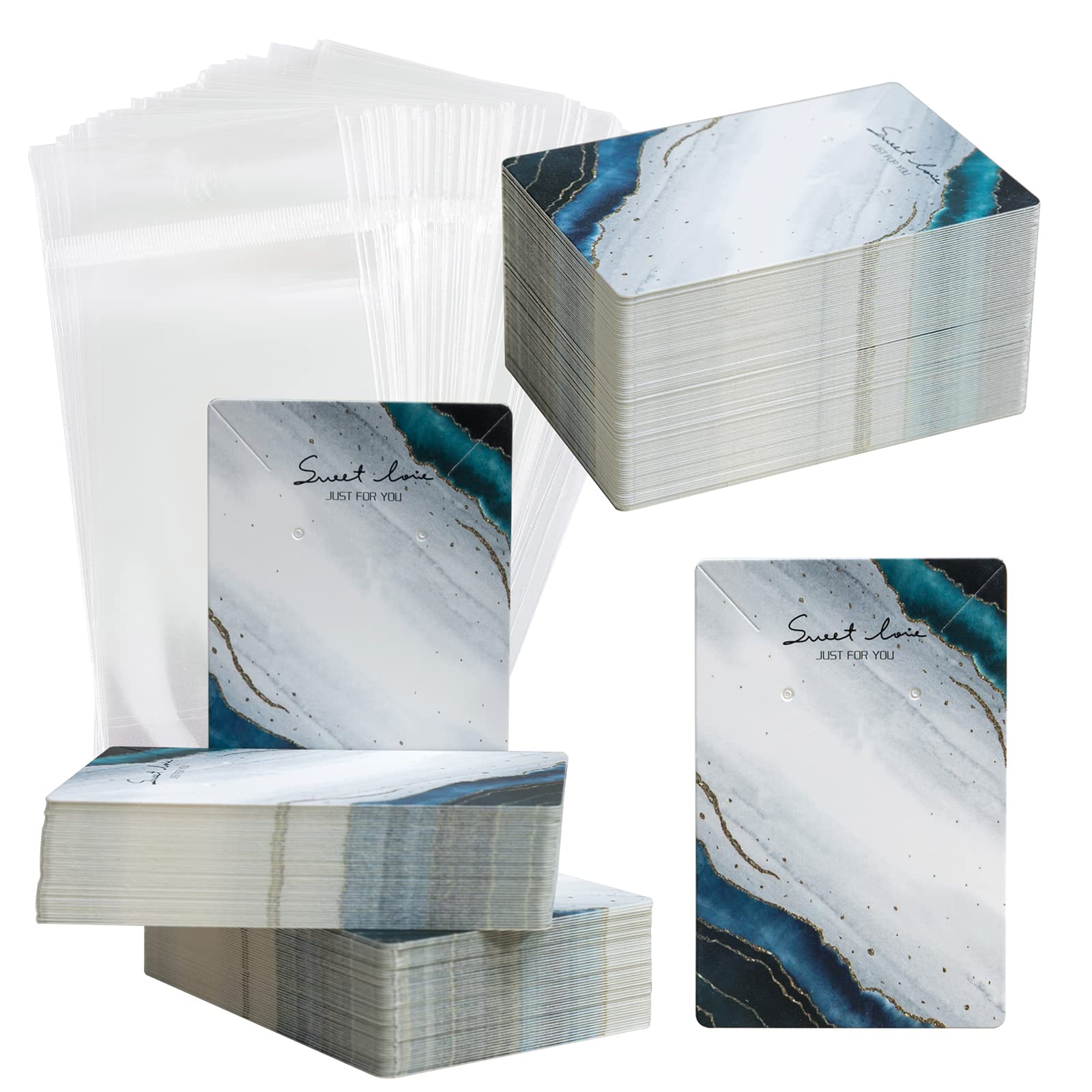 100-Pack Jewelry Display Cards with Bags - 3.5 x 2.4 Inch Necklace & Earring Packaging Holders - Premium Paper Jewelry Presentation Cards for Retail Stores, Boutiques & Online Shops (Great for Gift Wrapping & Trade Shows)