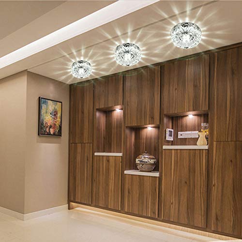 SXNING 3W LED Ceiling Light Fixture - Crystal Modern Flush Mount Lighting for Living Room, Corridor, Hallway (White) - Perfect for Home, Office, and Commercial Spaces
