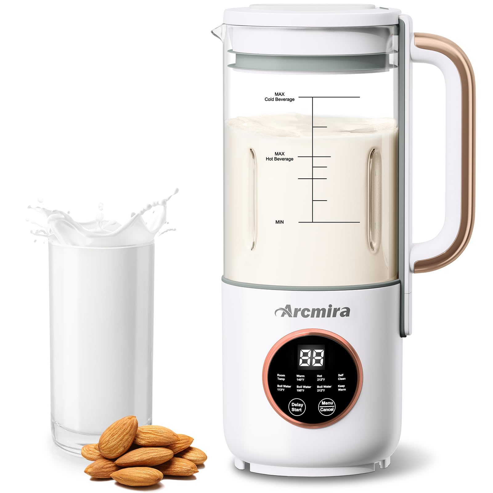 Automatic Nut Milk Maker Machine - 35oz (1000ml) for Homemade Almond, Oat, Soy & Dairy-Free Plant-Based Milk - with Delay Start, Keep Warm & Boil Water Functions - Includes Nut Milk Bag - Perfect for Vegan, Keto & Healthy Lifestyle Breakfasts
