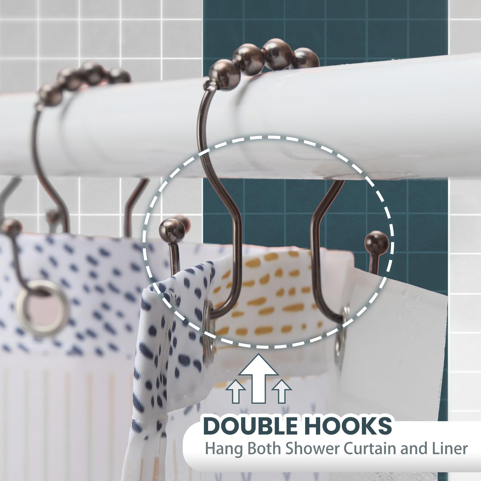 Premium Rust-Proof Bronze Shower Curtain Hooks - 12 Pack Smooth Gliding Metal Rings for Double Shower Curtains | Bathroom Decor & Home Upgrade Accessories for Modern Showers & Bathtubs