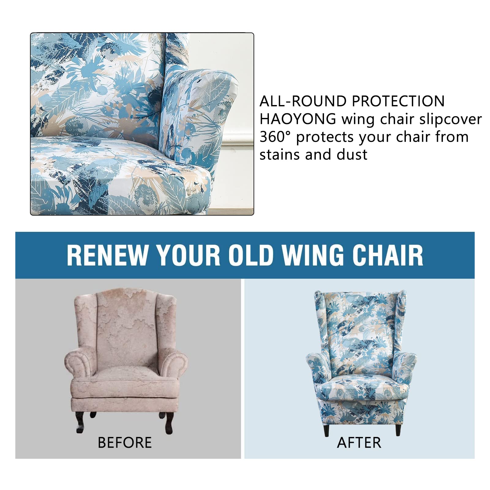 HAOYONG Printed Wing Chair Slipcovers - 2-Piece Stretch Washable Wingback Armchair Covers for Living Room & Bedroom | Perfect for Home Decor, Furniture Protection, and Sofa Makeover