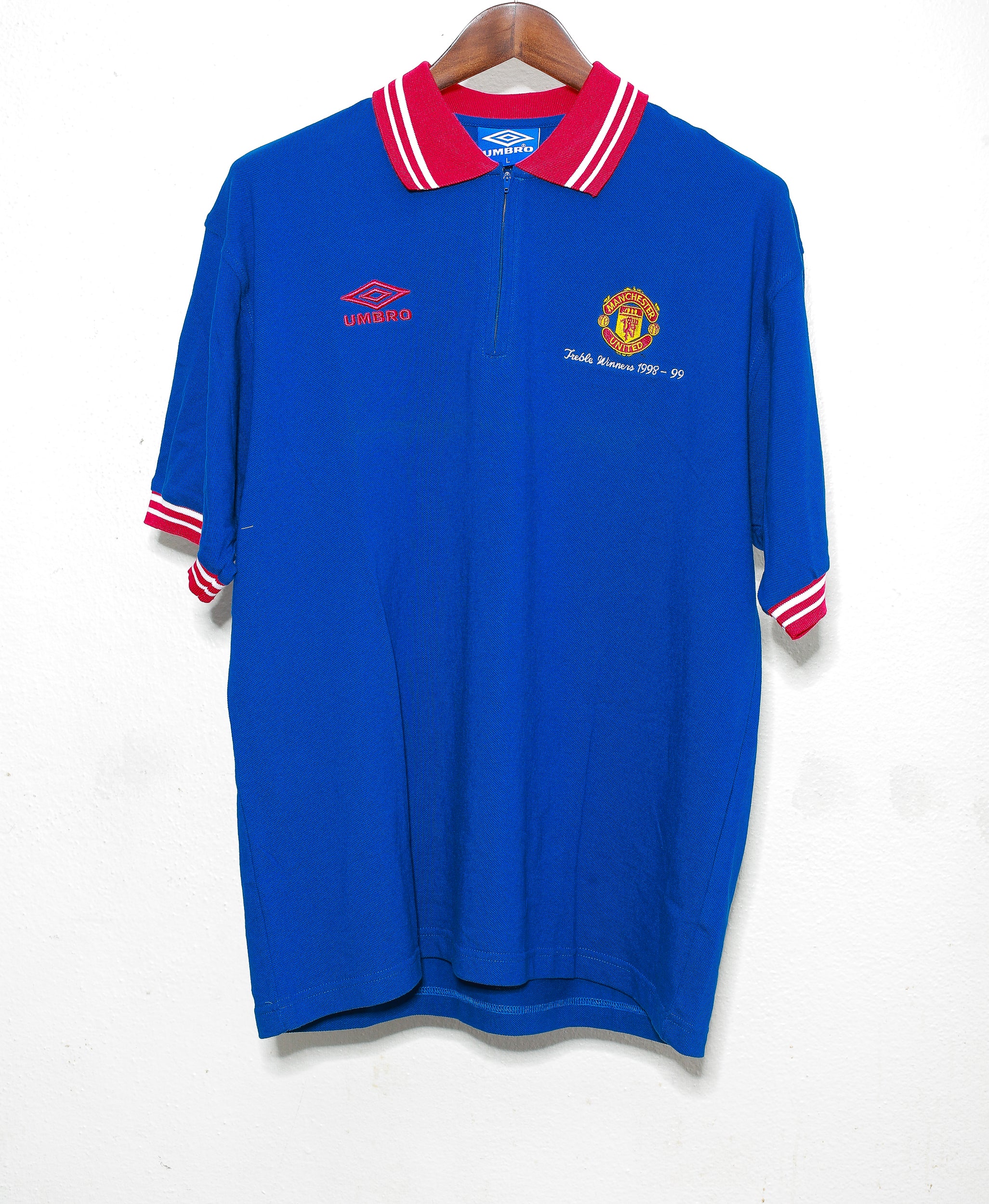 1999 Manchester United Treble Polo Shirt - Men's Football Jersey Size Large - Vintage Soccer Fan Gift for Match Day & Casual Wear