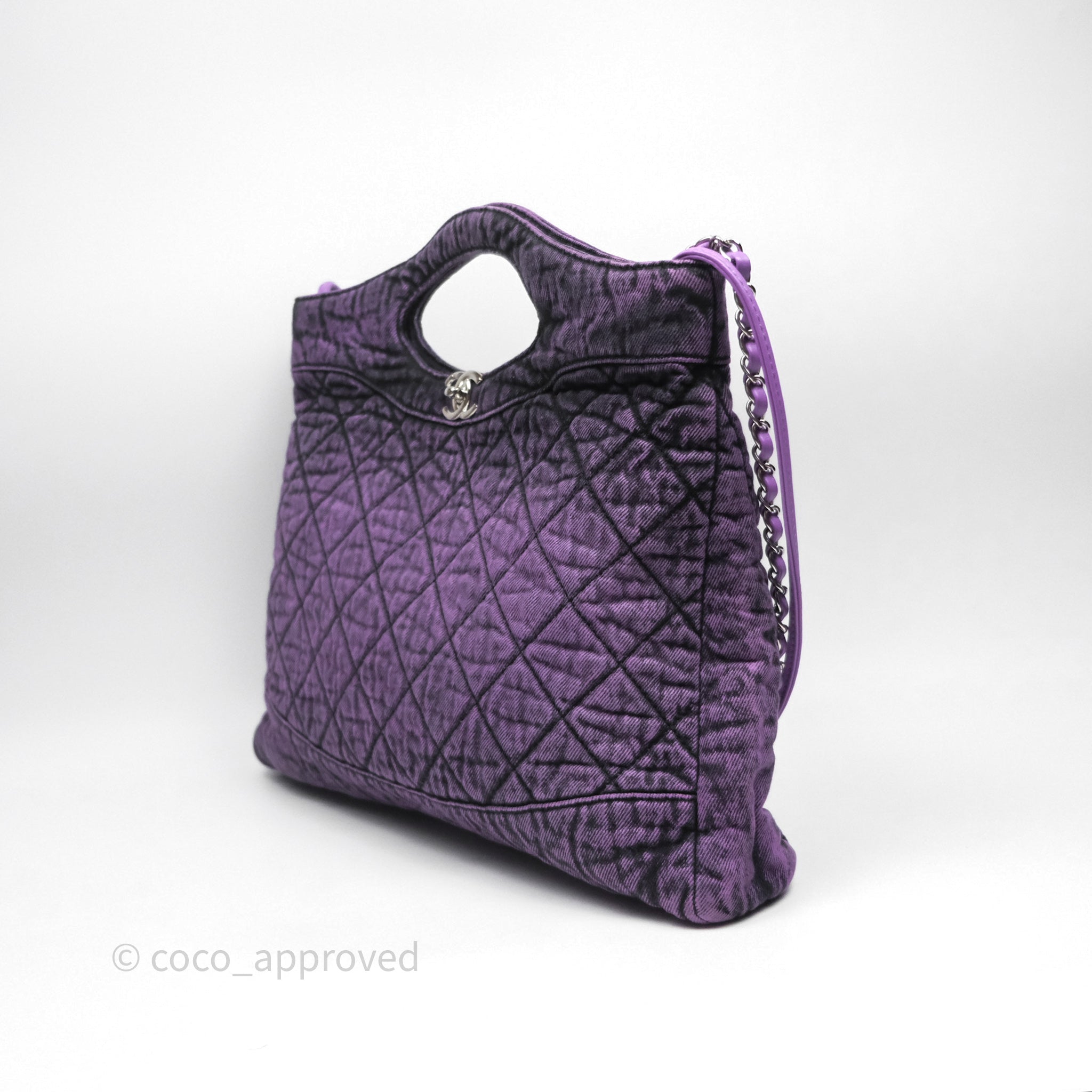 Chanel 31 Large Quilted Denim Shopping Bag - Purple, Black & Silver Hardware | Luxury Designer Tote for Women, Work, Travel & Everyday Use