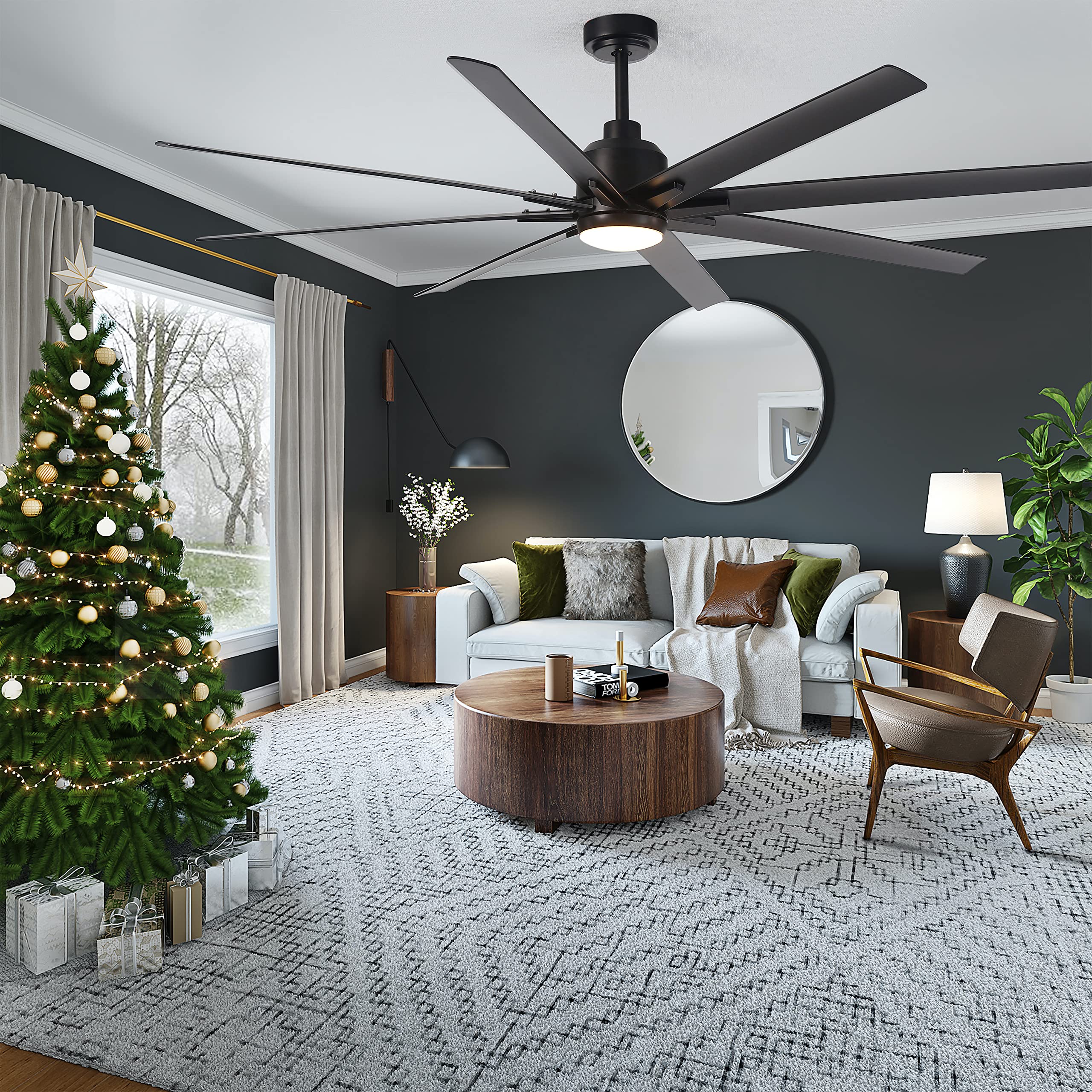 FINXIN 72 Inch Black Indoor Ceiling Fan with LED Light and Remote Control - DC Motor, 8 Blades for Bedroom, Living Room & Dining Room | Energy Efficient Cooling & Stylish Lighting Solution for Home Comfort
