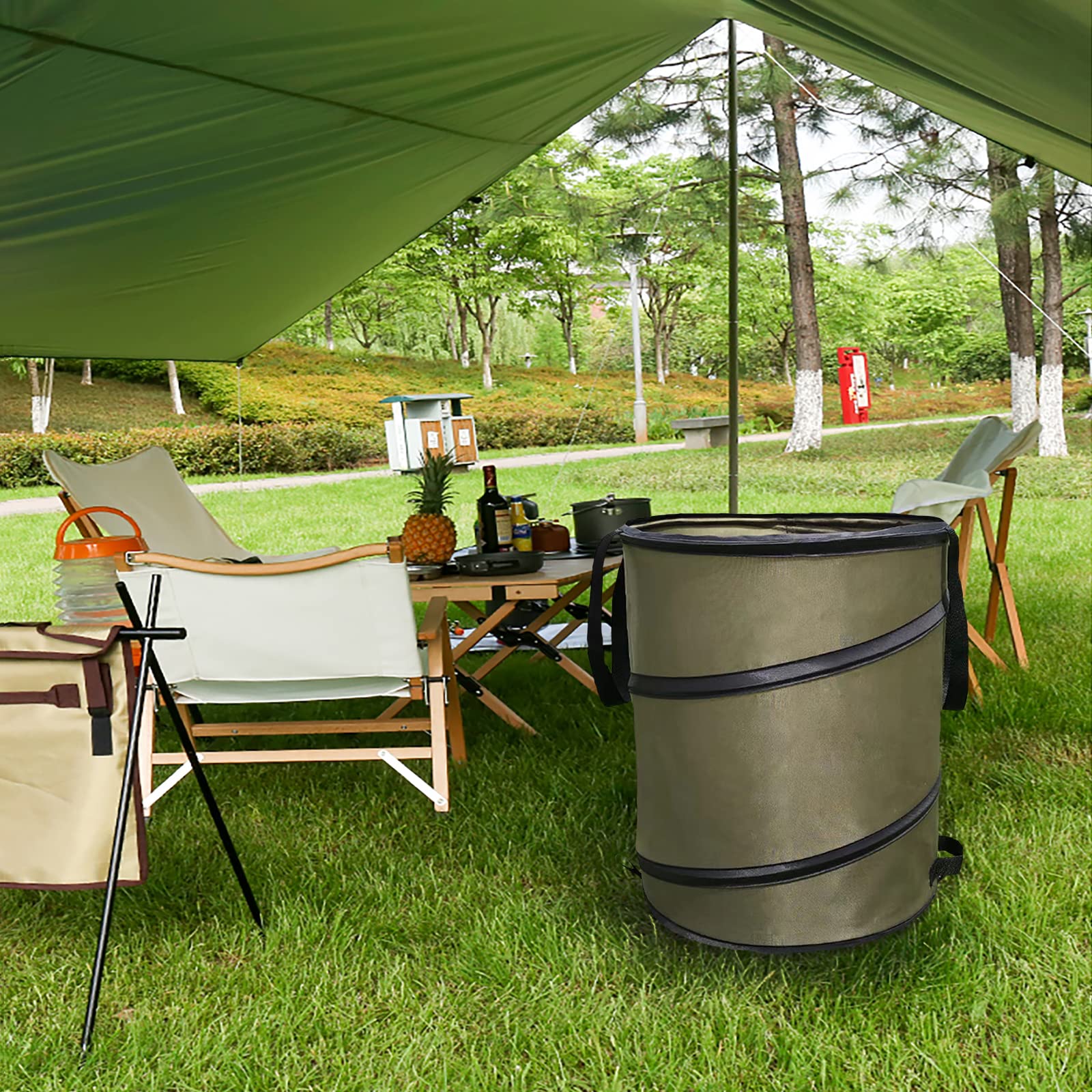 **10 Gallon Green Pop-Up Camping Trash Can - Foldable Reusable Outdoor Garbage Bin for Camping, Car, Garden & Yard Waste - Portable Recycling Bin for Picnics, Hiking & Road Trips**