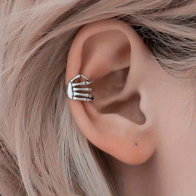 Gothic Punk Skull Hand Spine Ear Cuff Clip for Non-Pierced Ears | TL1313 | Perfect for Halloween, Cosplay, and Alternative Fashion Outfits