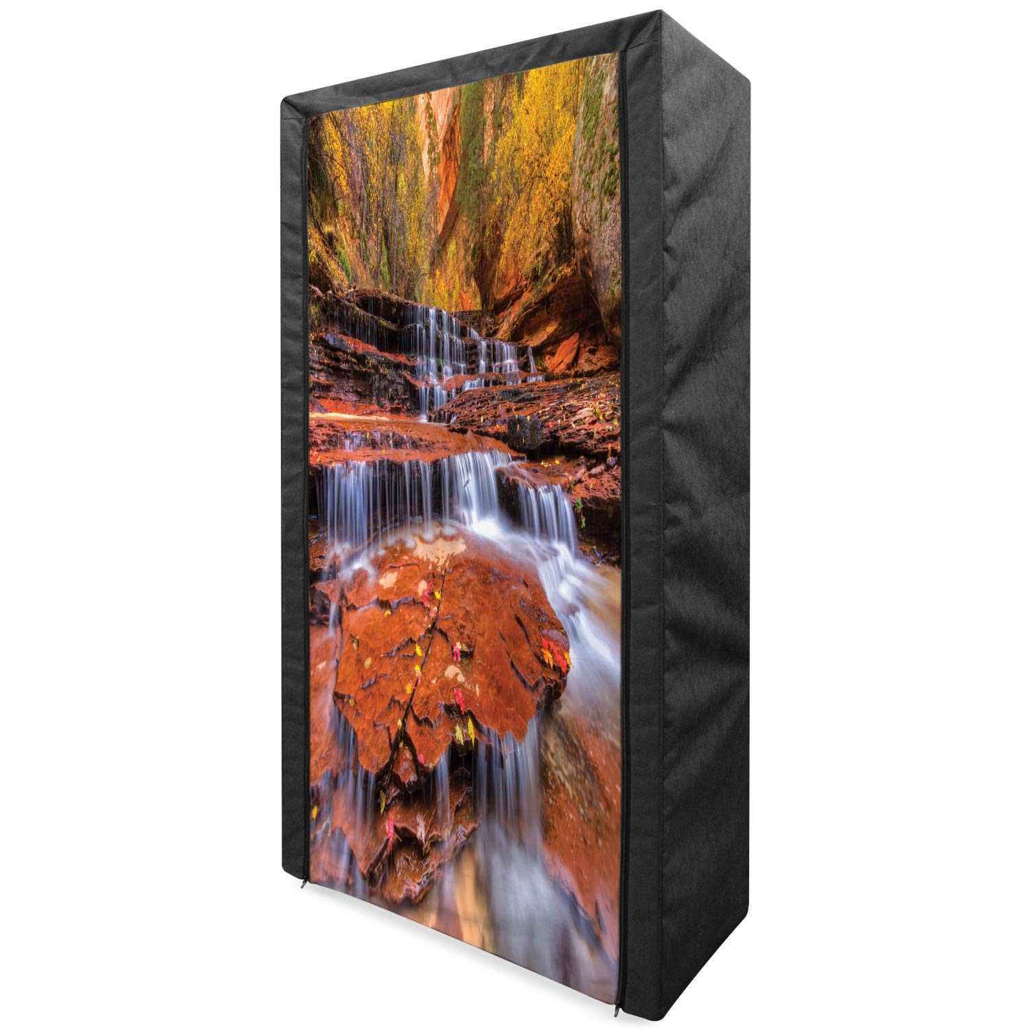 Ambesonne National Parks Portable Fabric Wardrobe - Waterfalls Stream West Canyon Falls Autumn Design - 33.5