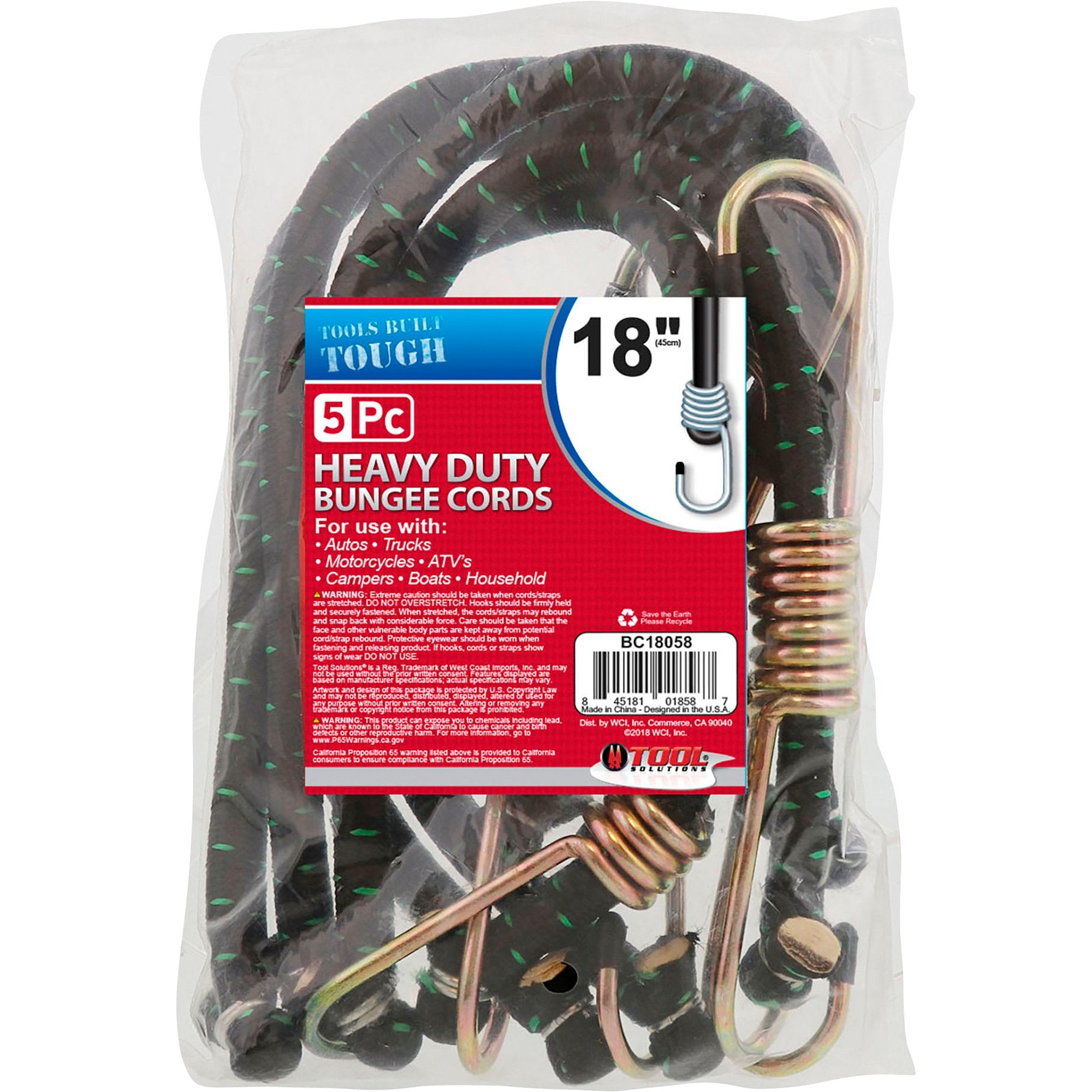 5 Pack 18 Inch Bungee Cords with Hooks - Heavy Duty Elastic Ropes for Camping, Moving, Securing Cargo & Outdoor Activities