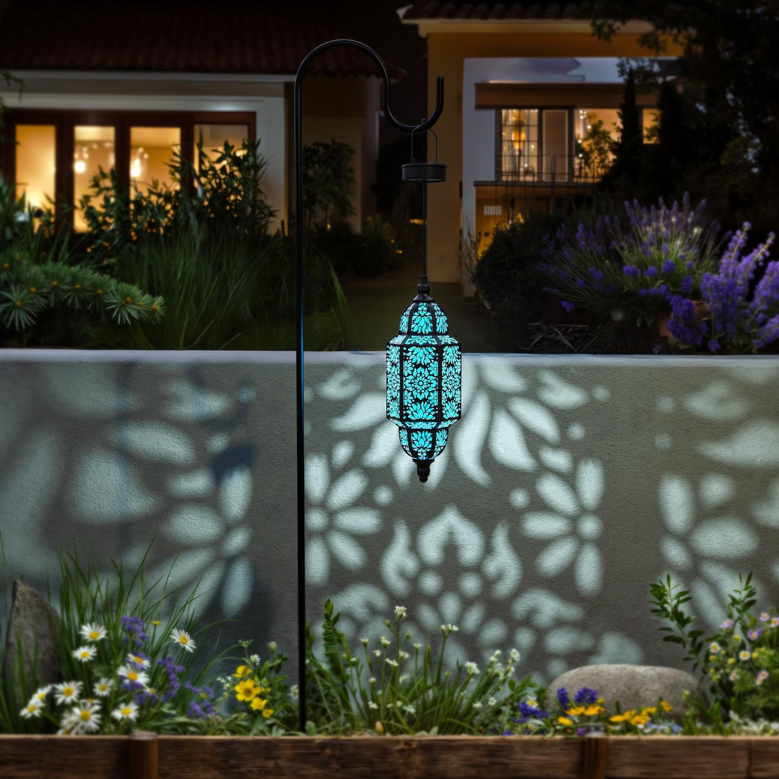Twinkya Solar Hanging Lights Outdoor - Waterproof Metal Moroccan Solar Lanterns for Garden, Patio, Pathway, Yard, Porch & Backyard Decor (Black, 1 Pack) - Perfect for Evening Gatherings, Romantic Ambiance & Landscape Lighting