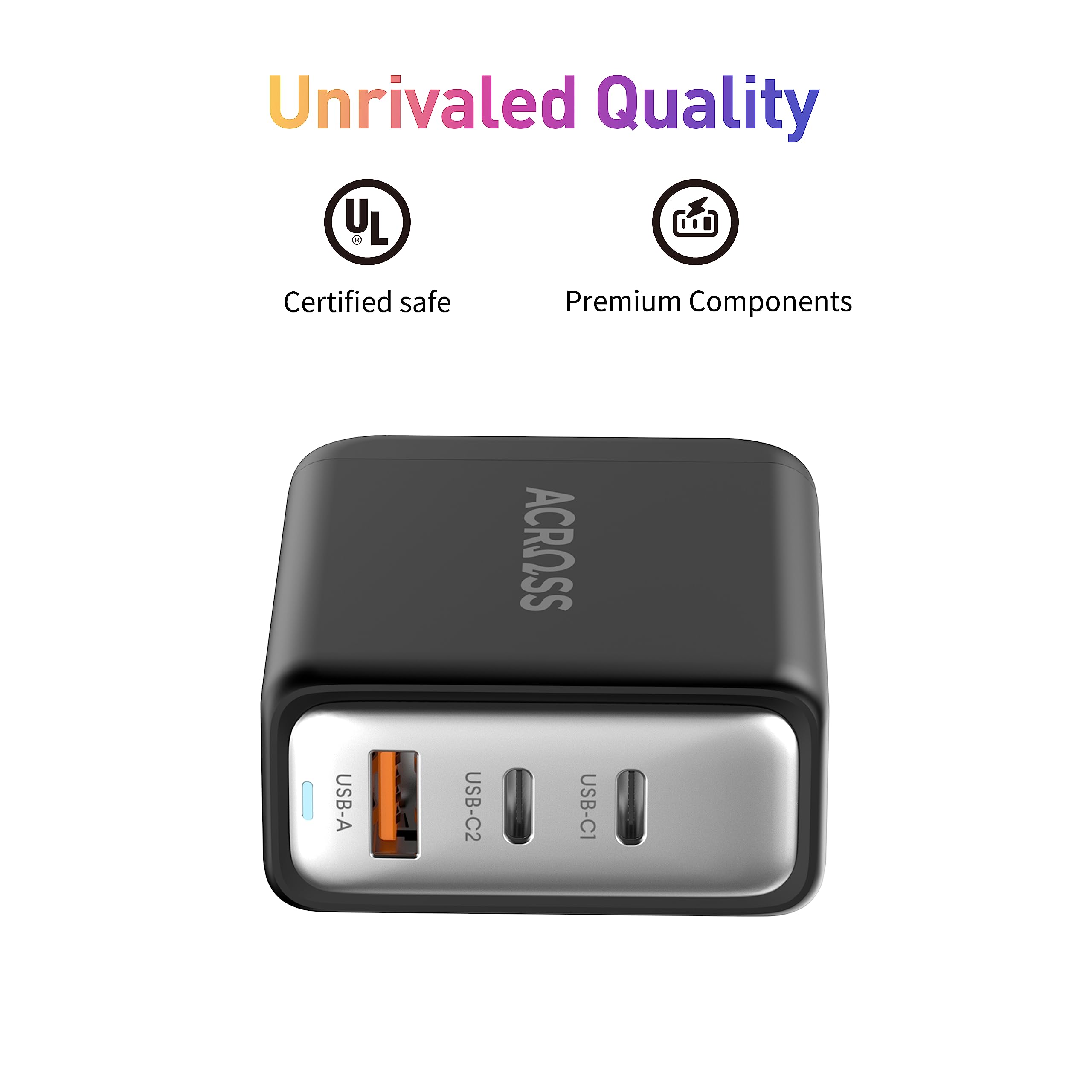 100W GaN Fast Travel Charger - Compact & Powerful USB-C Wall Charger for Laptop, Phone, Tablet - Perfect for Business Trips & International Travel (White) | Across Globe