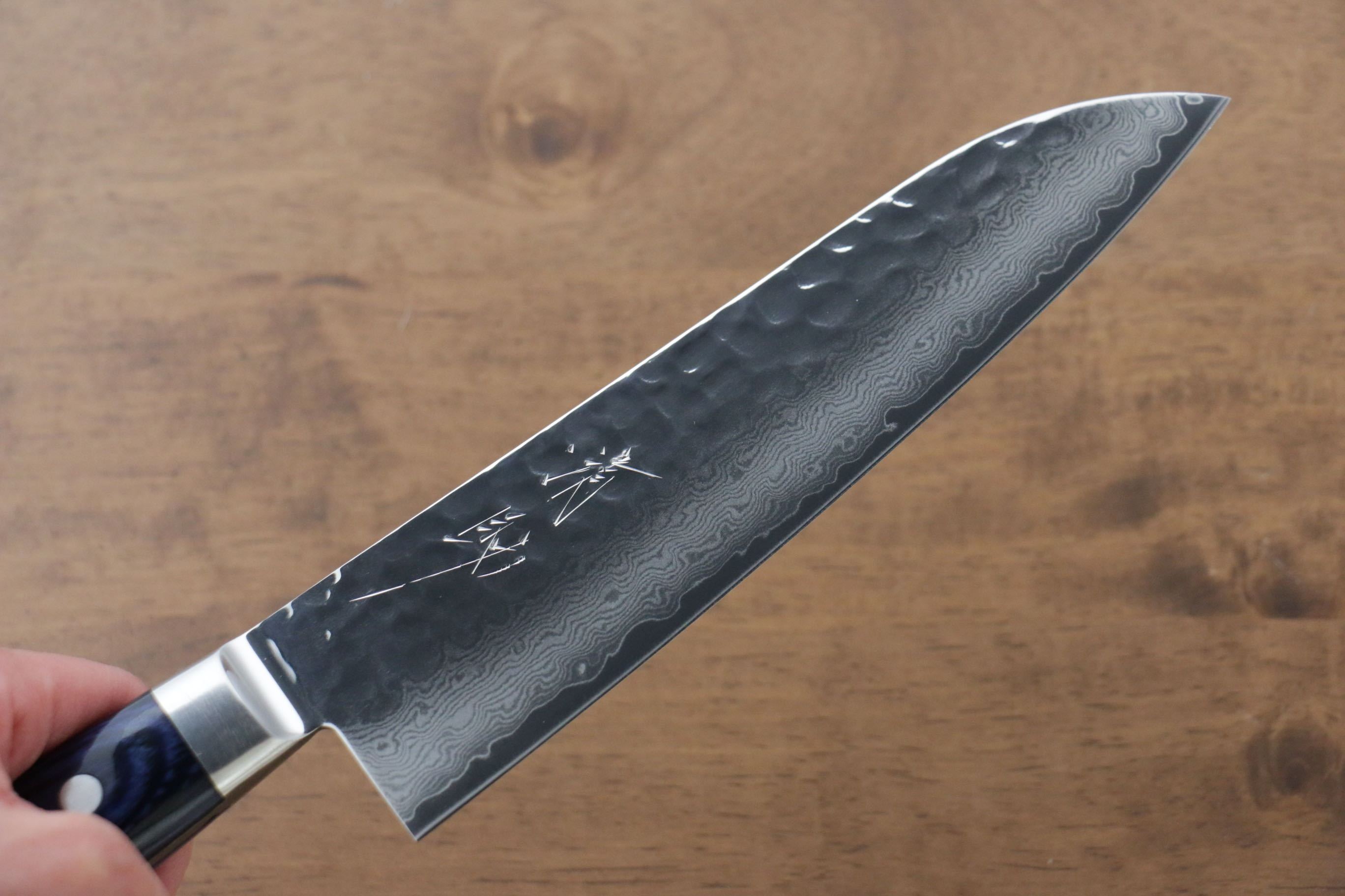 Premium Seisuke Seiun VG10 33-Layer Damascus Santoku Knife 180mm with Blue Pakka Wood Handle - Perfect for Slicing, Dicing & Chopping Vegetables, Meat & Fish - Ideal for Home Chefs & Professional Kitchens