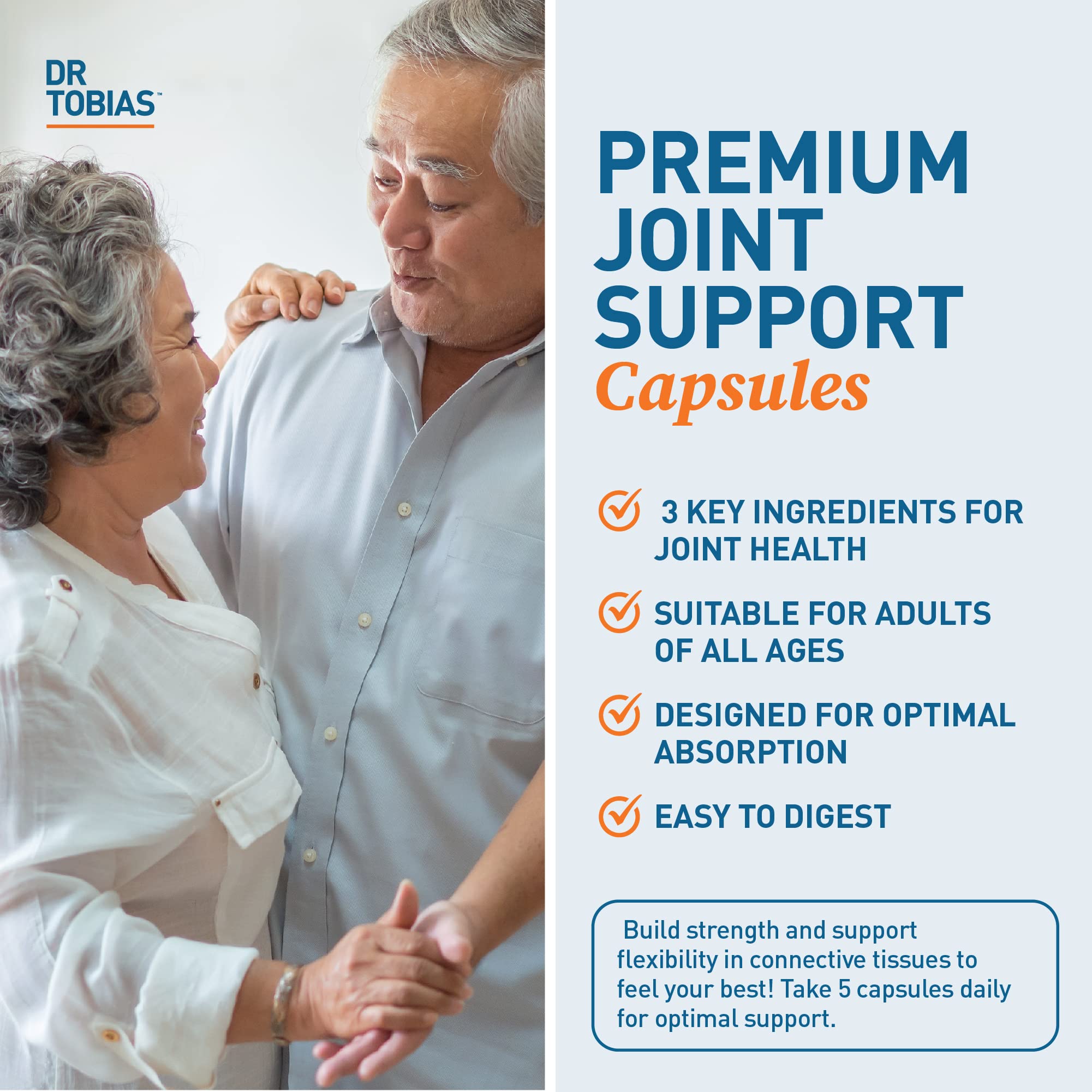 Dr. Tobias Joint Support Supplement with Glucosamine, Chondroitin & MSM - Extra Strength Joint Pain Relief for Men & Women - Supports Connective Tissue, Function & Flexibility - 240 Capsules - Ideal for Active Lifestyles, Sports & Arthritis Support