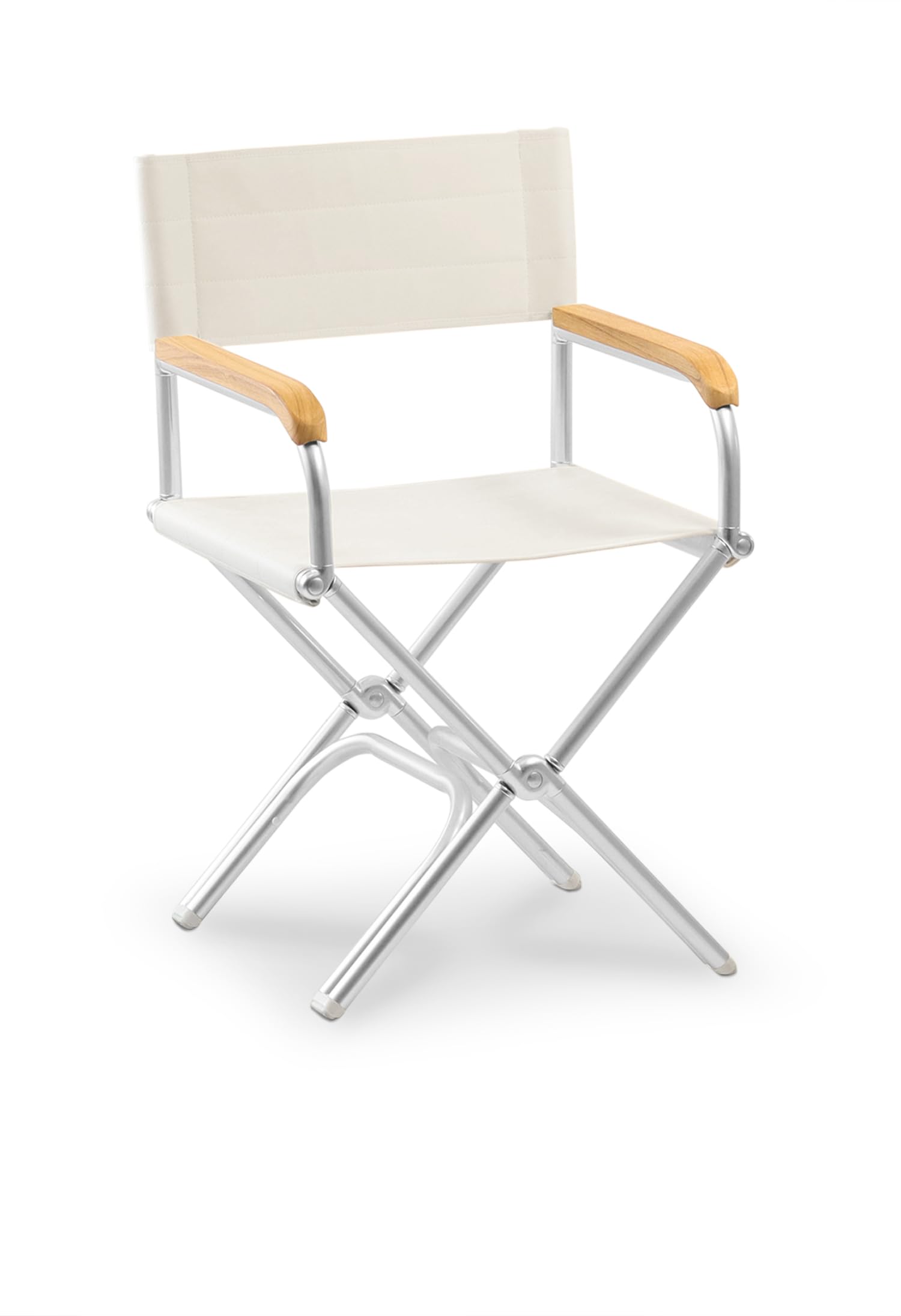 Premium FORMA MARINE A6000VWT White Vinyl Padded Boat Chair with Aluminum Frame & Teak Armrests - Folding Deck Furniture for Yachts, Boats & Outdoor Marine Use