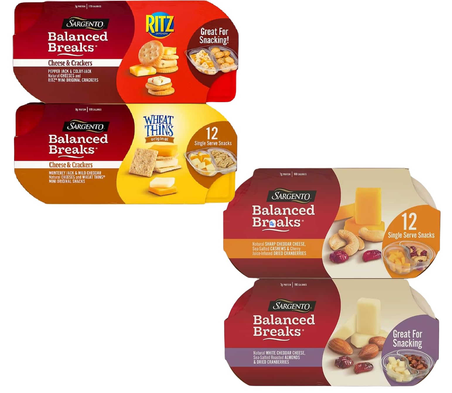 Sargento Balanced Breaks Cheese & Crackers Variety Pack - 12 Count (Pack of 2) | Healthy Snacks for Office, School Lunch, Travel & On-the-Go