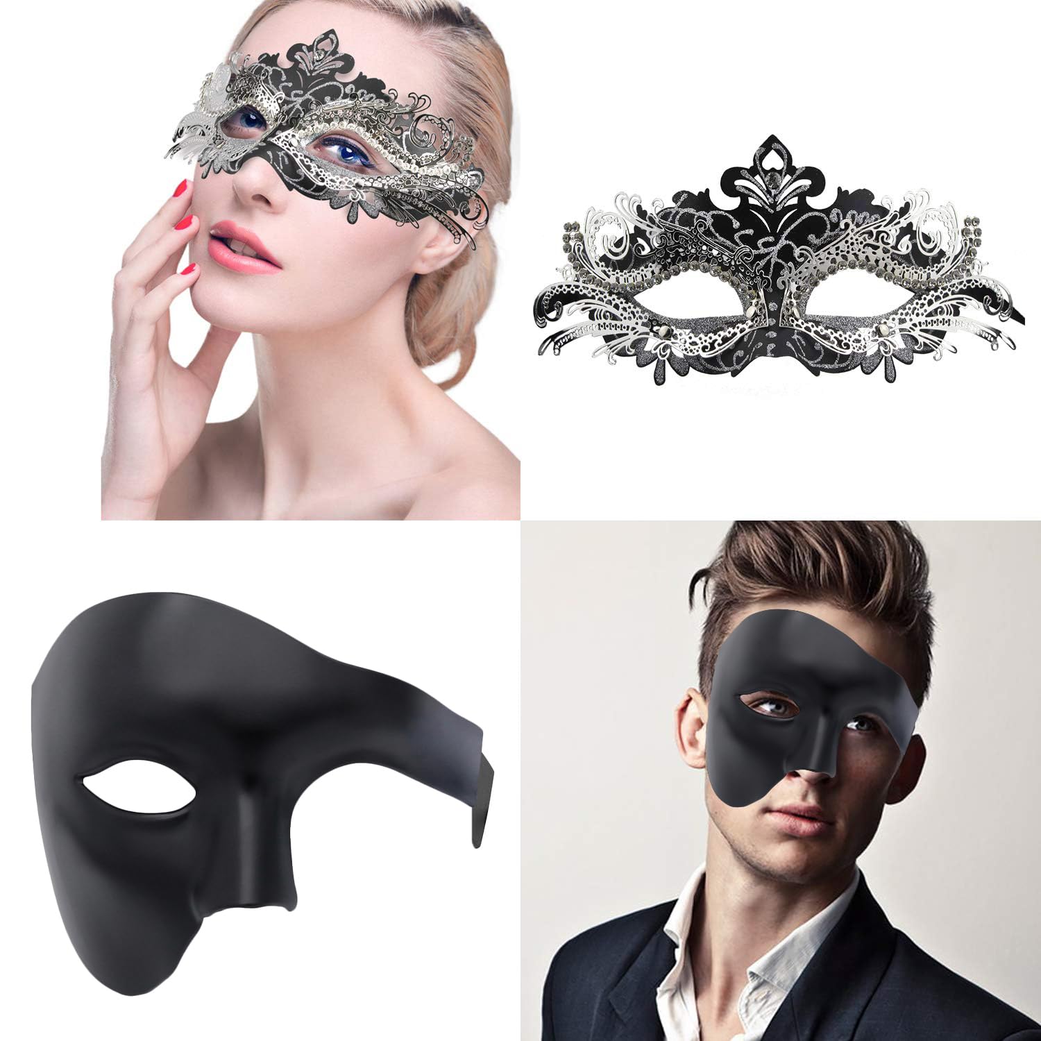 Coddsmz Couples Masquerade Mask Set - Venetian Style Mardi Gras, Christmas & Halloween Costume Accessories for Party, Ball, Cosplay and Carnival Events