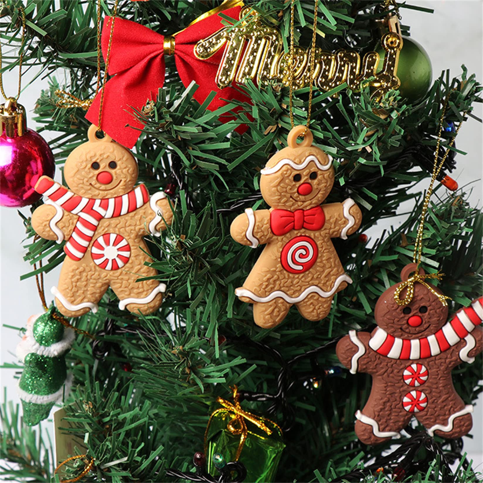 12Pcs Gingerbread Man Christmas Tree Ornaments - Xmas Hanging Decorations for Holiday Party, Home Decor & Kids Gift (Perfect for Christmas Tree Decorating, Holiday Parties & Festive Home Decoration)