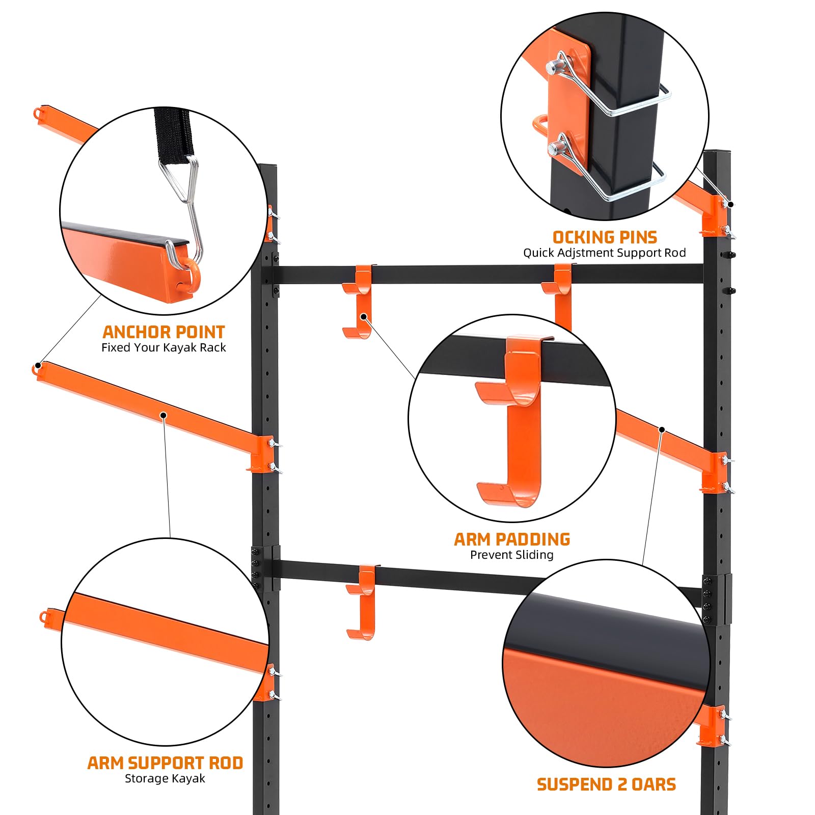 **Heavy Duty Adjustable Kayak Storage Rack for Garage - Freestanding Indoor & Outdoor Kayak Stand for Kayaks, Canoes, Surfboards & Paddleboards - Perfect for Garage, Backyard, or Dock Storage**