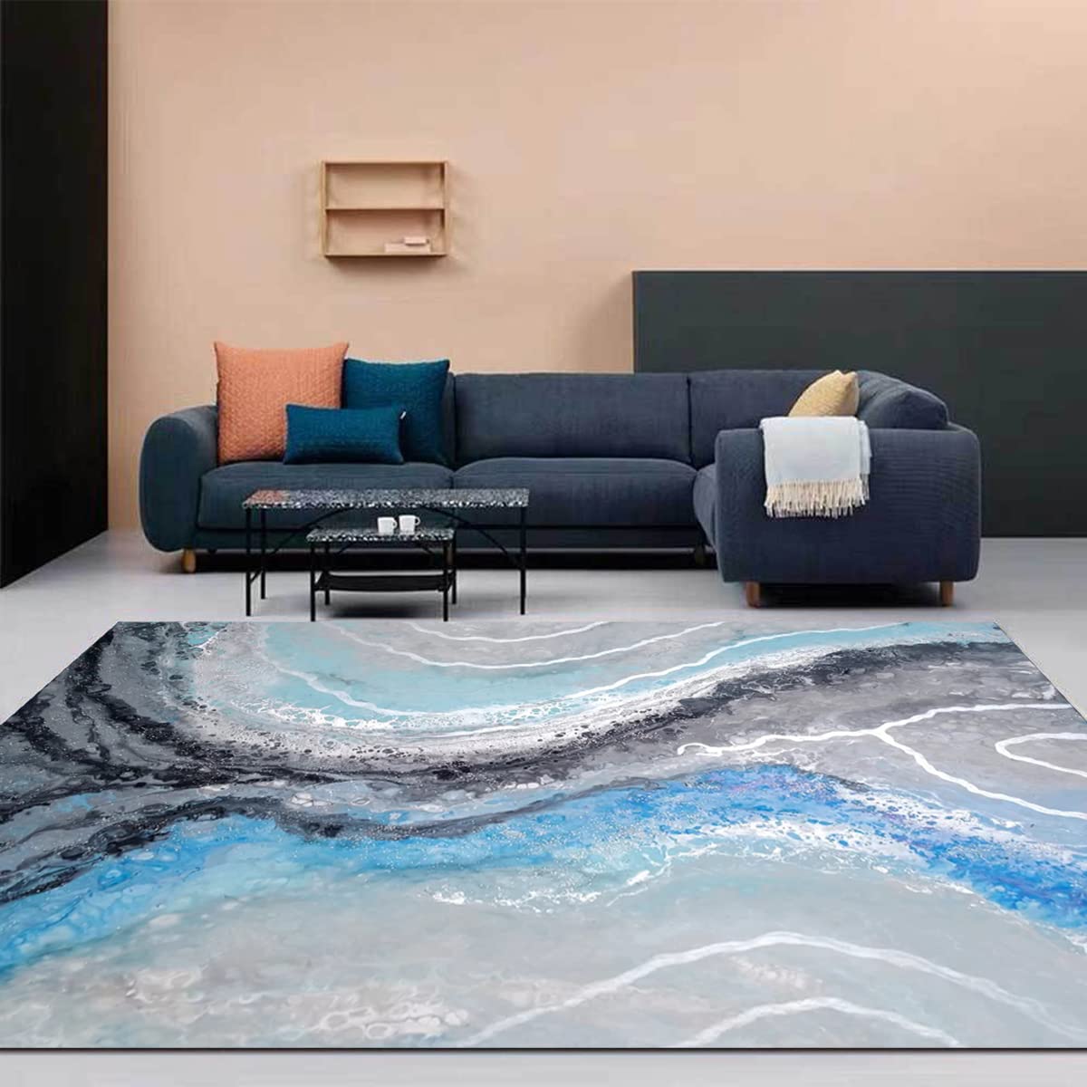 Modern Abstract Striped Area Rug - Grey, Black, Blue Vintage Design - Non-Shed Washable Indoor Carpet for Living Room, Bedroom, Dining Room, Kitchen (6x8 ft) | Perfect for Home Decor, Classroom Floor Accent & Table Runner