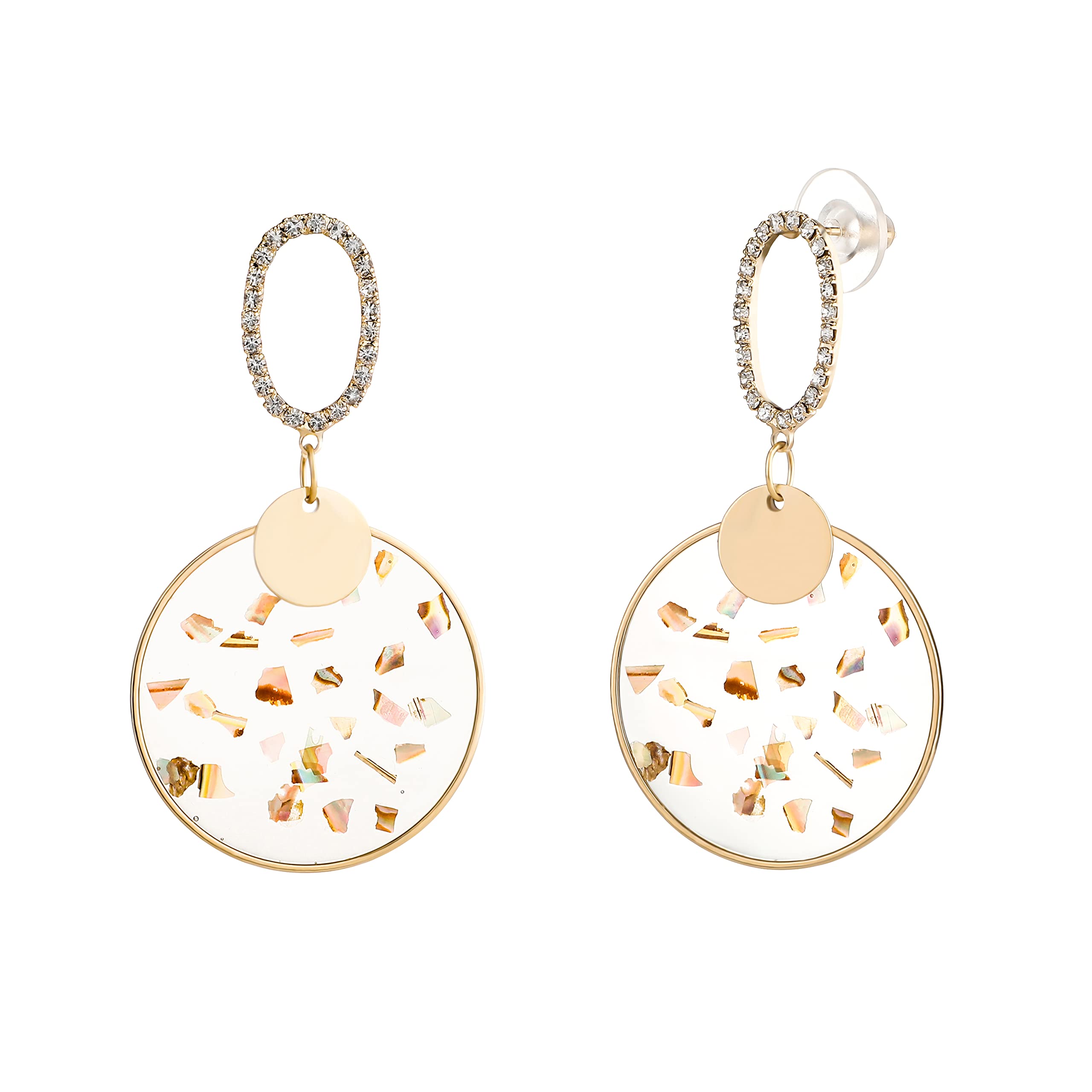 14K Gold Plated Iced CZ Round Disc Dangle Earrings for Women - Fashion Jewelry Gift for Parties, Weddings & Special Occasions