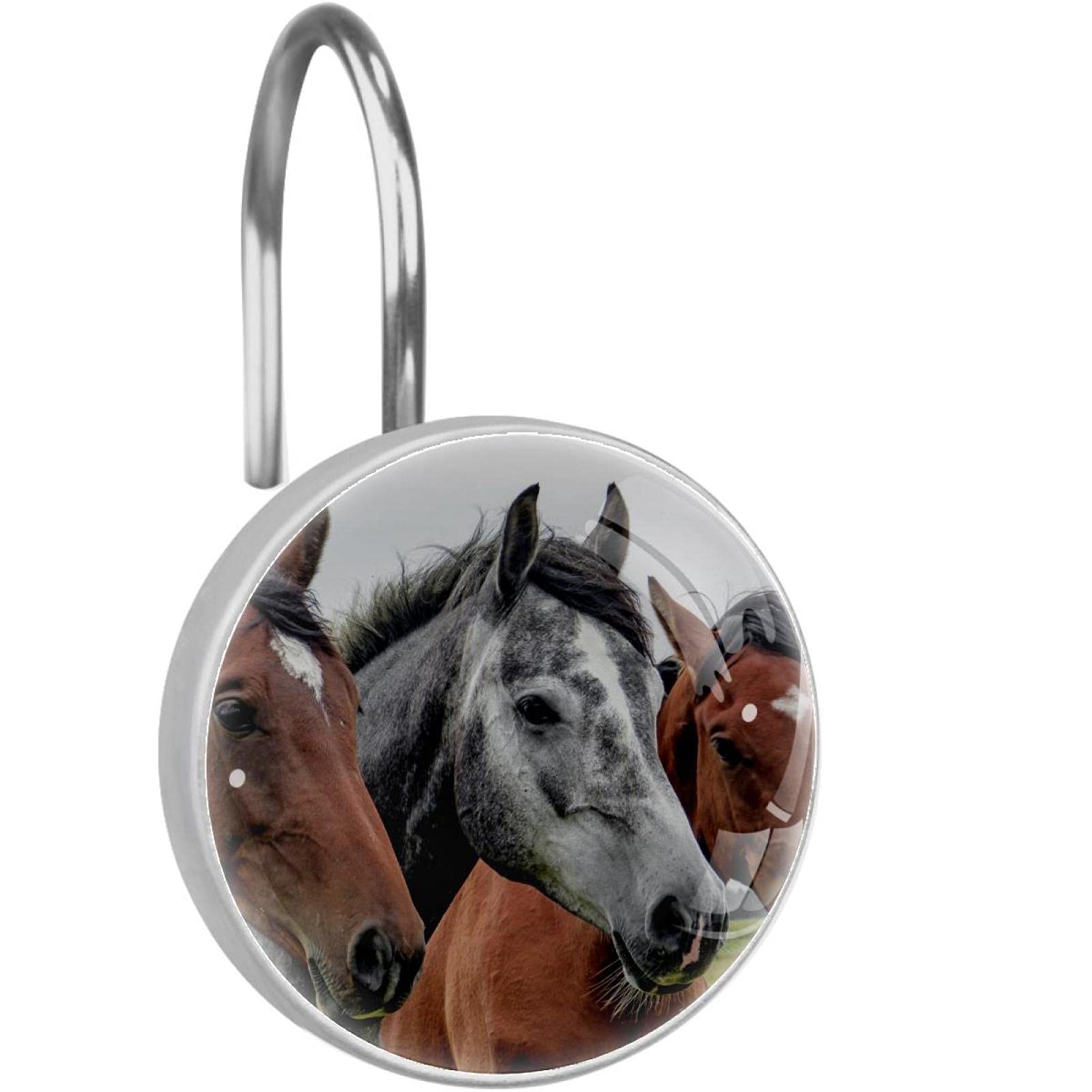 12 Pack Horse Head Shower Curtain Hooks - Elegant Animal-Themed Bathroom Decor Hooks for Shower Rods - Perfect for Farmhouse, Western, or Equestrian Style Bathrooms