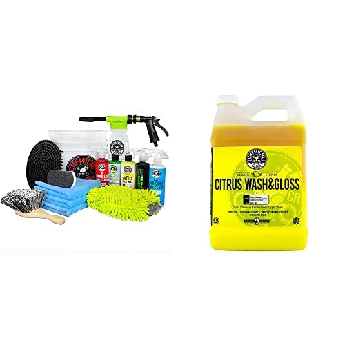 Chemical Guys 14-Piece Car Wash Kit with Foam Cannon, Bucket & 5 Cleaning Chemicals (16 oz Each) - Includes Citrus Wash & Gloss Soap (128 oz) - Perfect for Home Car Detailing & Professional Auto Cleaning (Garden Hose Compatible)