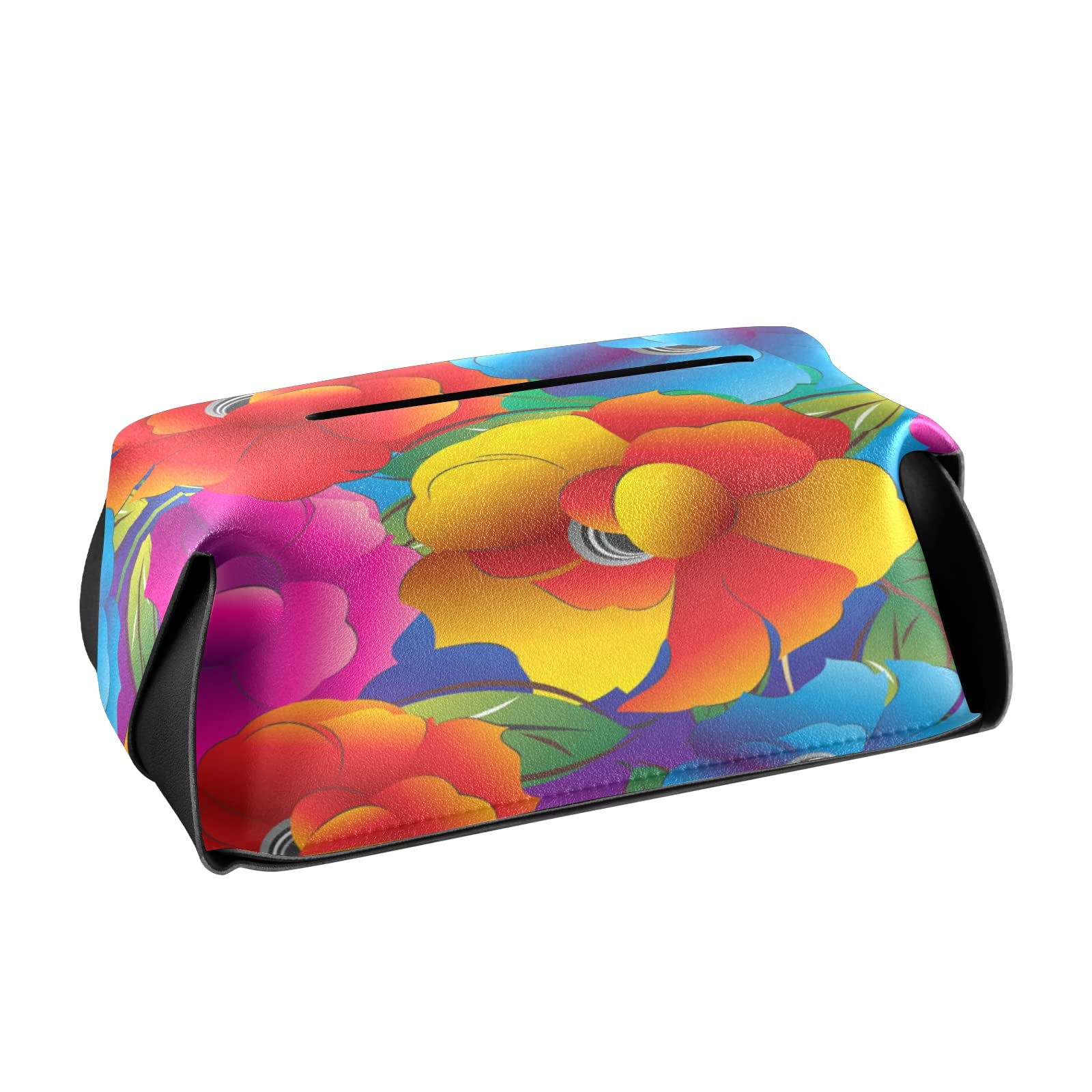 Multicolor Blossom Floral PU Leather Tissue Box Cover - Decorative Rectangle Tissue Holder for Bathroom, Bedroom, Office & Car | Home Decor Organizer for Night Stands, Desks & Countertops