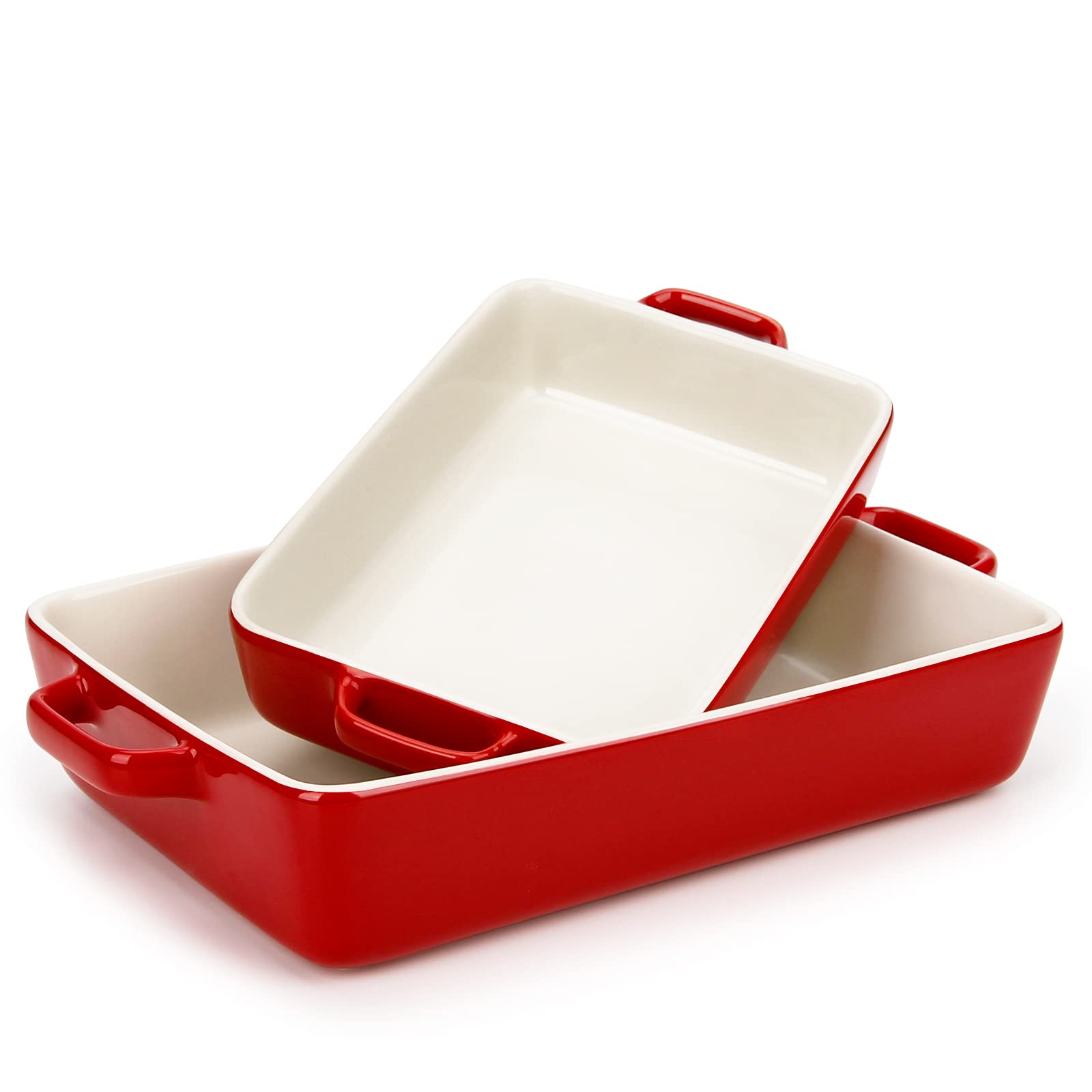 Premium Ceramic Bakeware Set - 2-Piece Rectangular Baking Dish & Casserole Pan with Double Handles, Stoneware Oven Safe Lasagna Pan in Vibrant Red | Perfect for Baking, Roasting & Serving Family Meals, Holiday Dinners & Potlucks