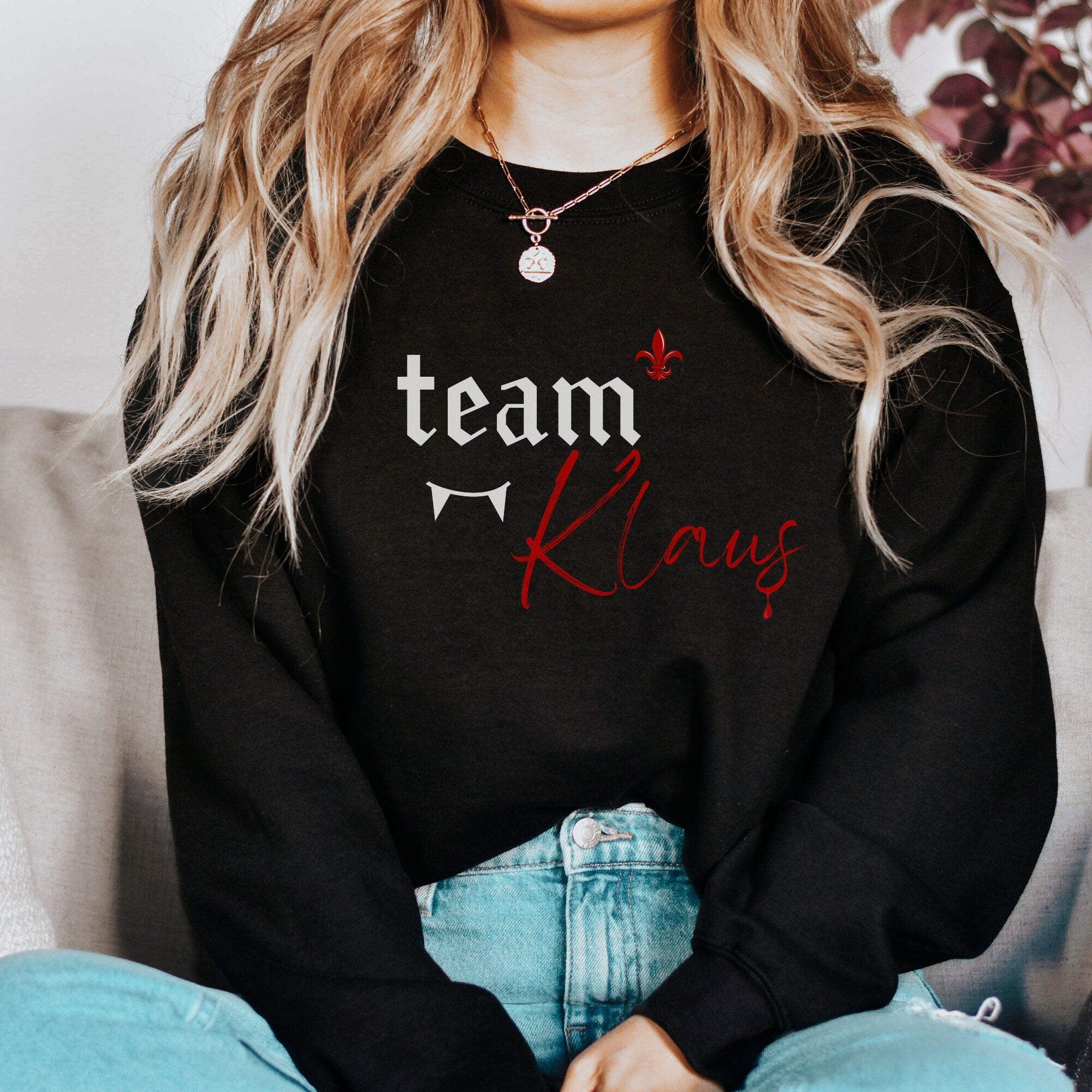 Team Klaus Sweatshirt | The Vampire Diaries & The Originals Fan Gift | Klaus Mikaelson Merch | TVD Christmas Sweater | Perfect for Cosplay, Fan Conventions & Holiday Gifting