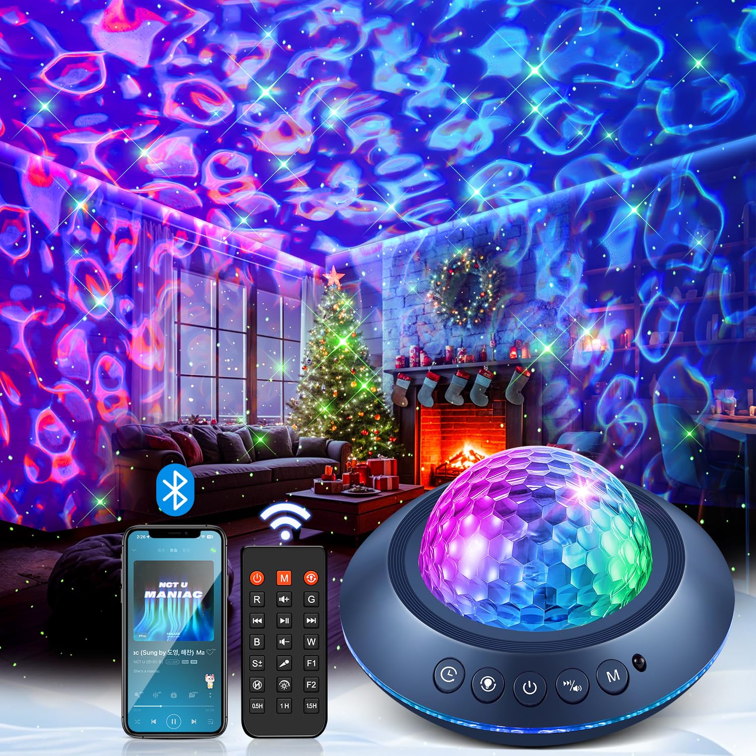 Galaxy Projector for Bedroom - White Noise Machine & Bluetooth Night Light with 360° Ceiling Projection, Remote Control & Timer | Perfect for Relaxation, Sleep Aid, Meditation, and Kids Room Decor