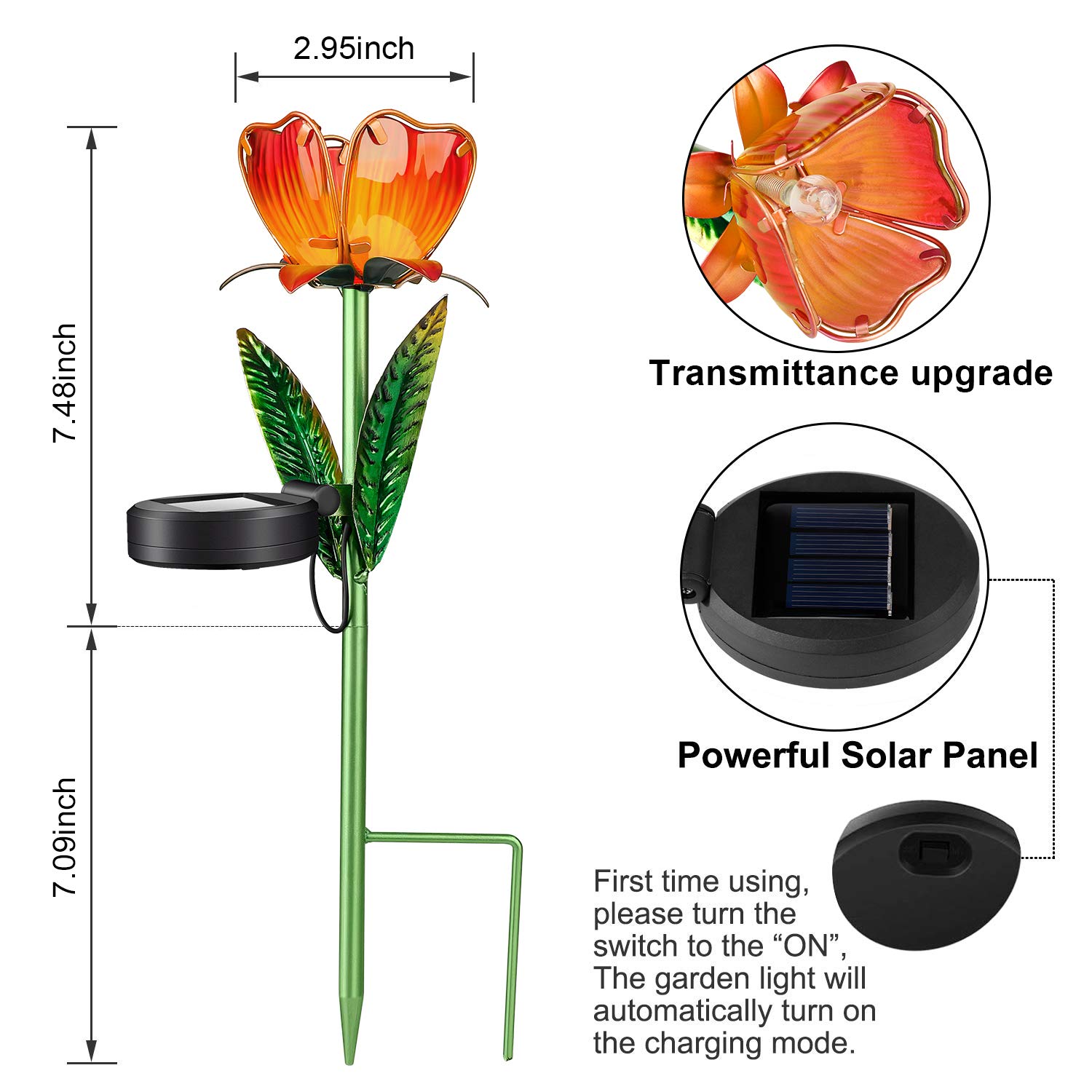 Pannow 2-Pack Large Metal Solar Garden Lights - Decorative Solar Powered Stake Lights for Outdoor Walkway, Pathway, Yard & Lawn | Weather-Resistant Solar Flower Lights for Patio, Backyard & Landscape Lighting