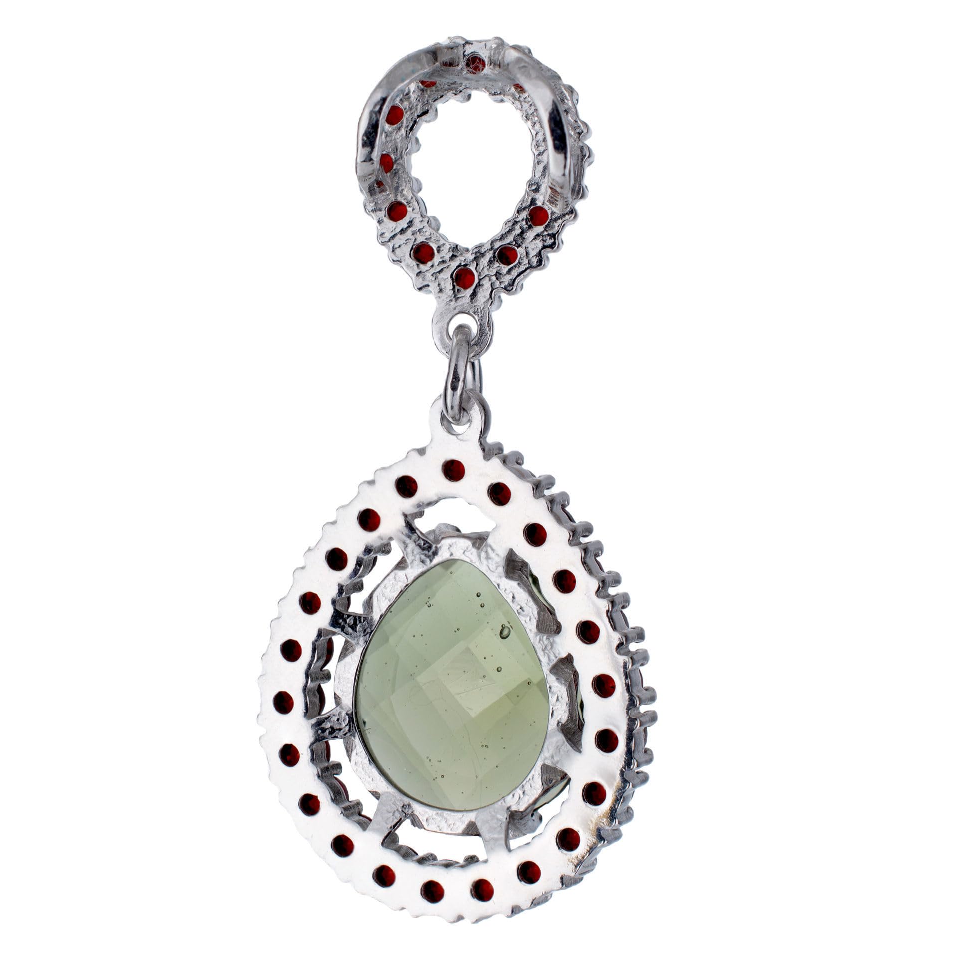 Bohemian Garnet & Moldavite Sterling Silver Pear Pendant Necklace for Women - January Birthstone Jewelry with 925 Silver Chain | Perfect for Gifts, Weddings & Boho Fashion