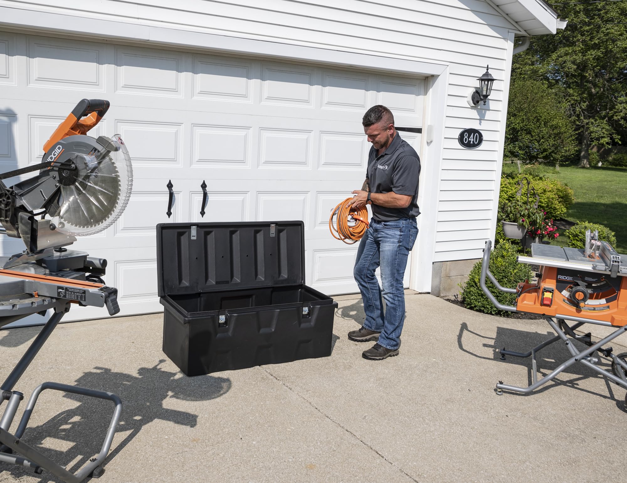 Buyers Products 1712240 Black Poly All-Purpose Storage Chest with Hasp & Stainless Steel Hinge | 6.3 cu ft Capacity | Made in USA | Lightweight & Dent-Resistant | Perfect for Outdoor, Garage, and Garden Storage