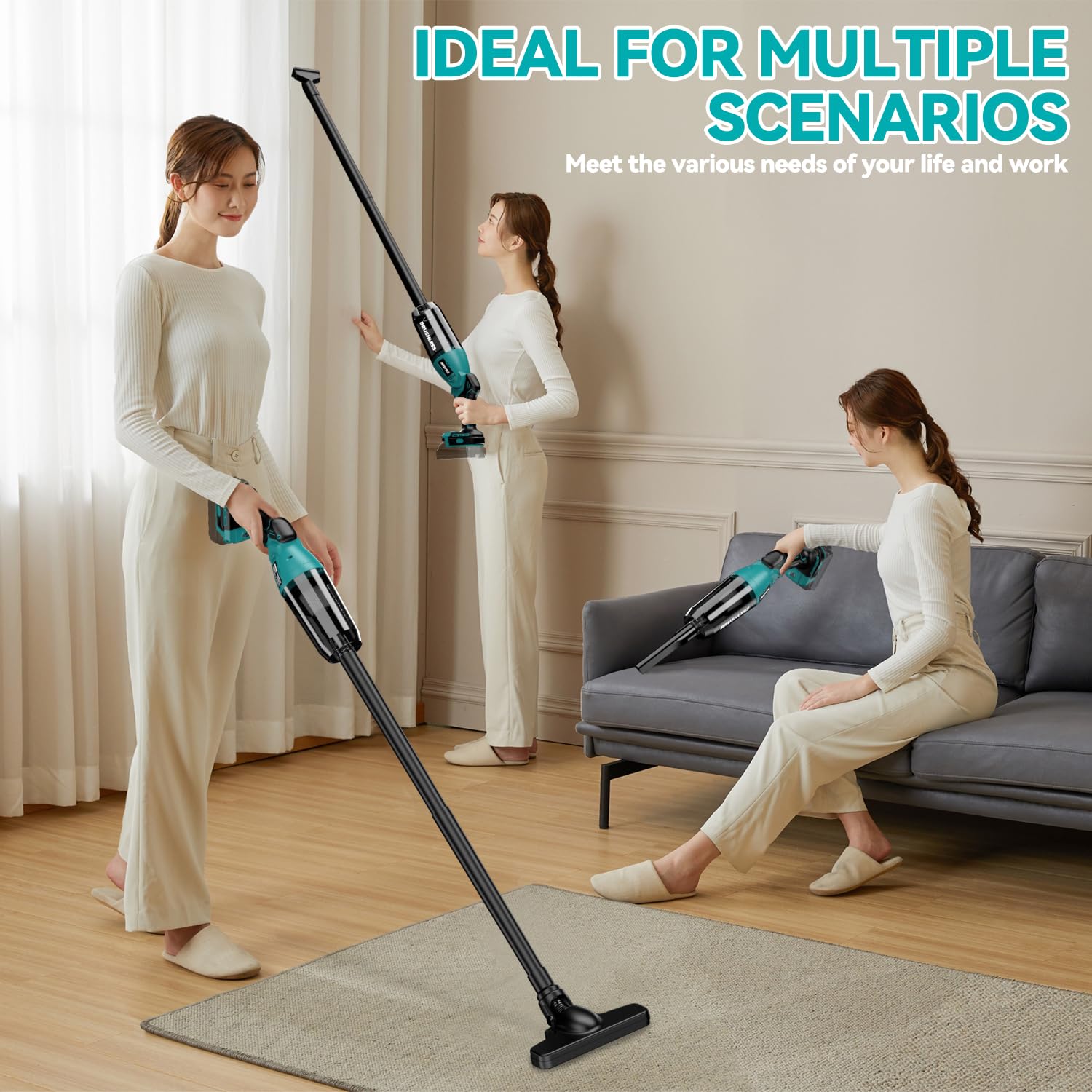 18V Cordless Handheld Vacuum Cleaner - 5-in-1 Stick Vacuum with 450W Brushless Motor, 24Kpa Suction & HEPA Filtration - Perfect for Hard Floors, Carpets, Cars, and Pet Hair (Battery Not Included)