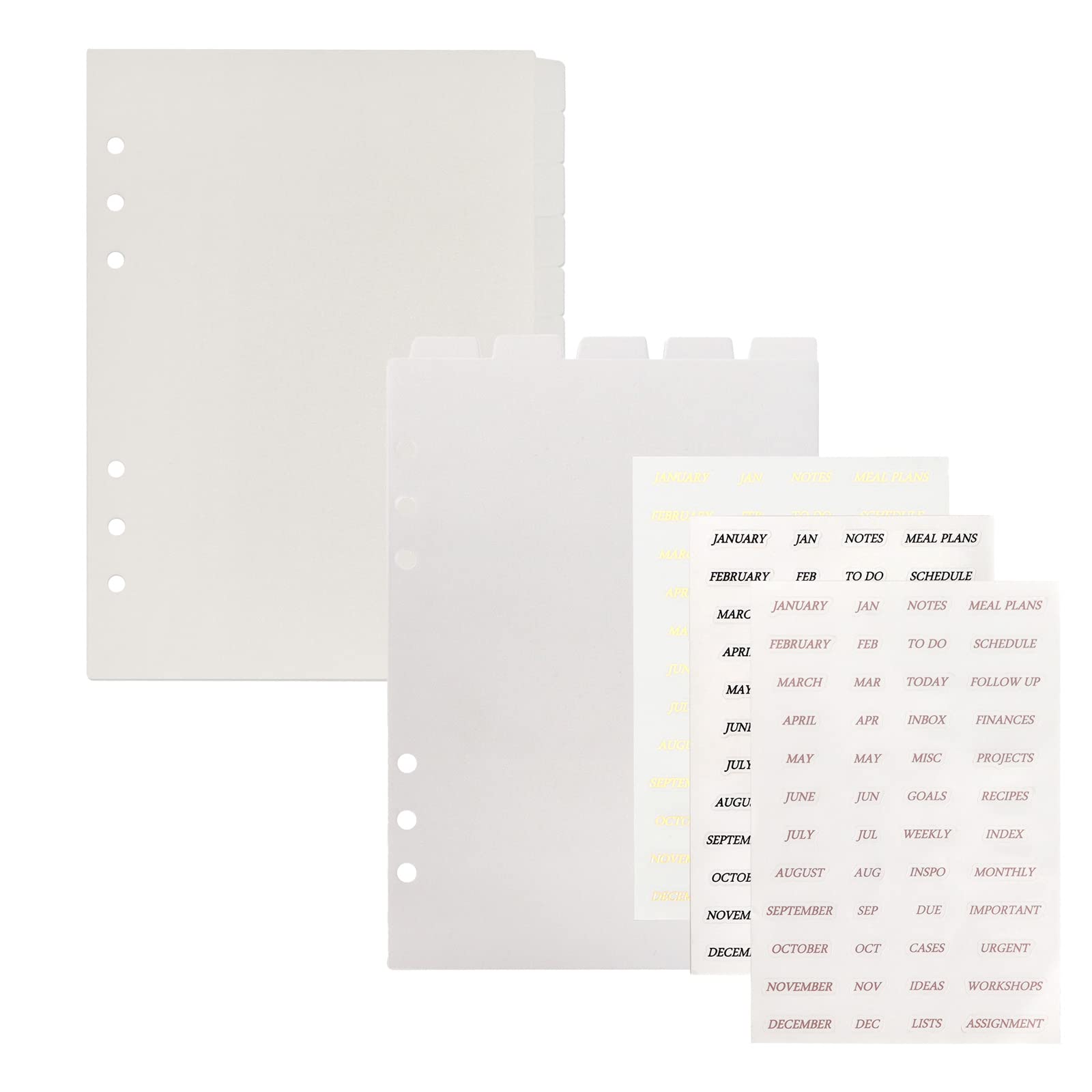 Multibey A5 6-Ring Plastic Binder with Translucent Dividers - 5 Vertical & 12 Side Tabs + Tab Stickers for Planner, Journal, Notebook Organization - Perfect for School, Office, and Home Use
