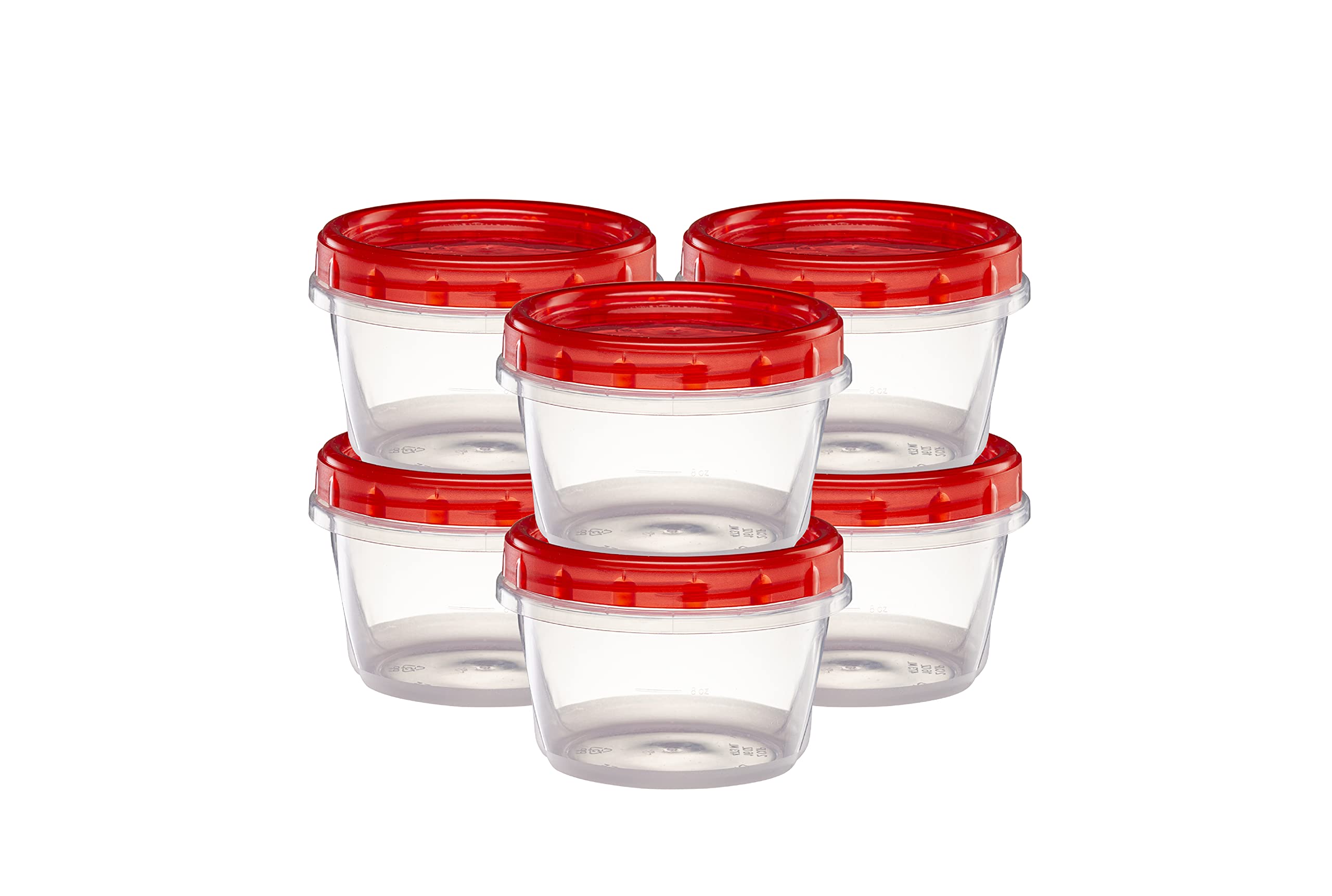 16oz (10 Pack) Clear Bottom Red Top Twist Cap Food Storage Containers with Screw-On Lids - Perfect for Freezer, Meal Prep & Leftovers