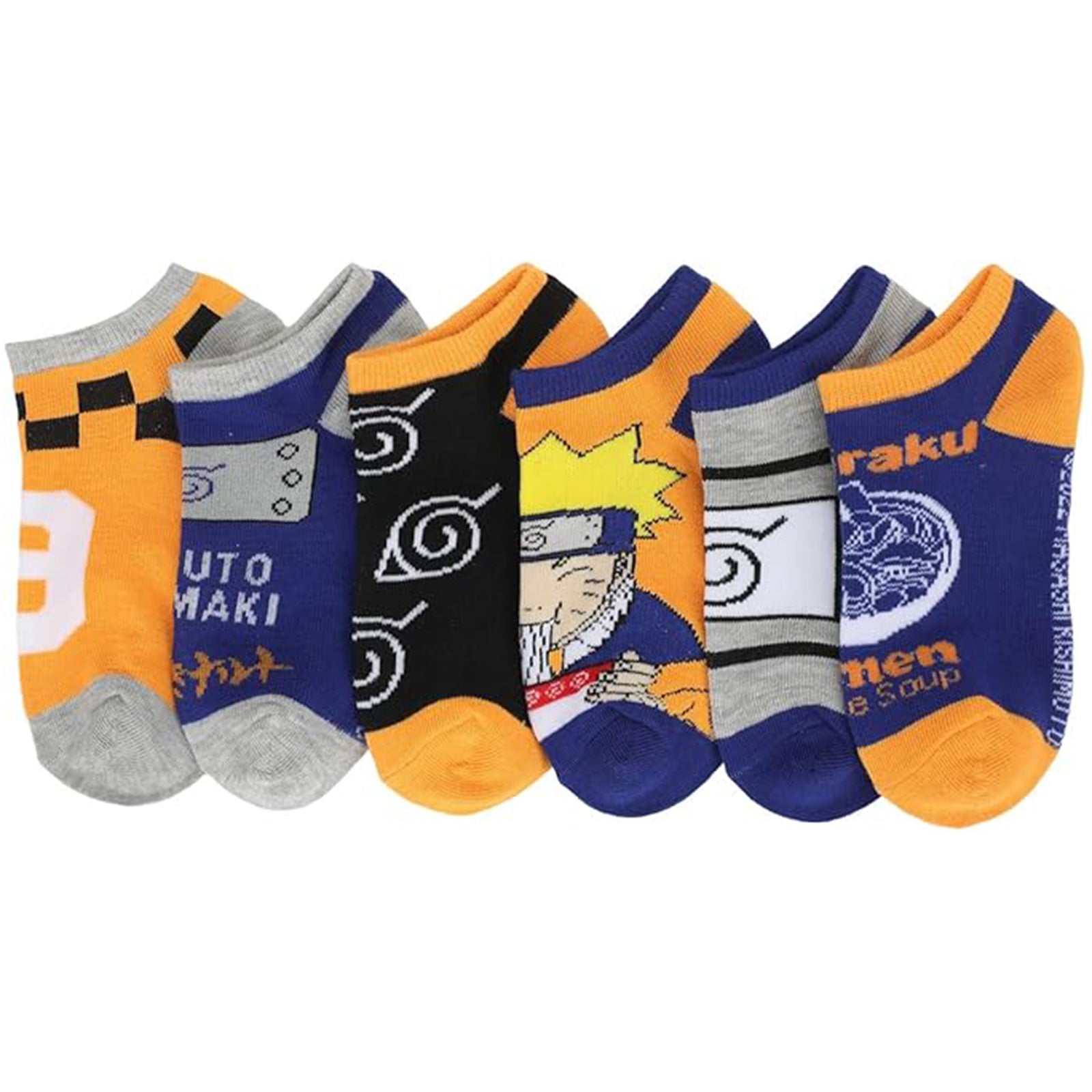 Naruto Anime Character Mixed Icon 6-Pair Youth Ankle Socks - Comfortable Cartoon Crew Socks for Kids, Teens & Adults - Perfect for Cosplay, Gift & Daily Wear