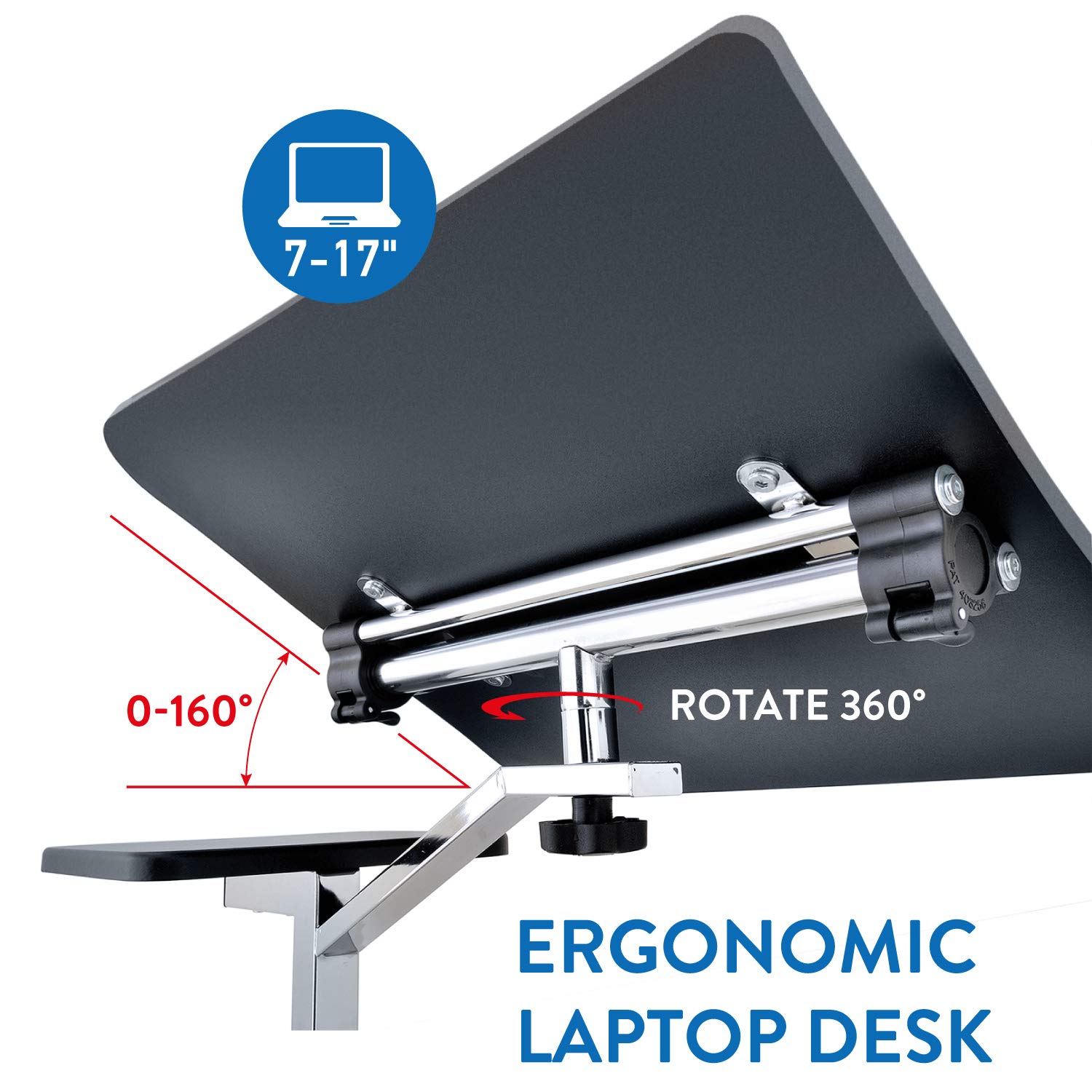 Tatkraft Joy Adjustable Height Portable Laptop Desk with Mouse Pad - Ergonomic Rolling Computer Stand for Home Office, Gaming & Study - Sturdy Black Workstation for Comfortable Computing Anywhere