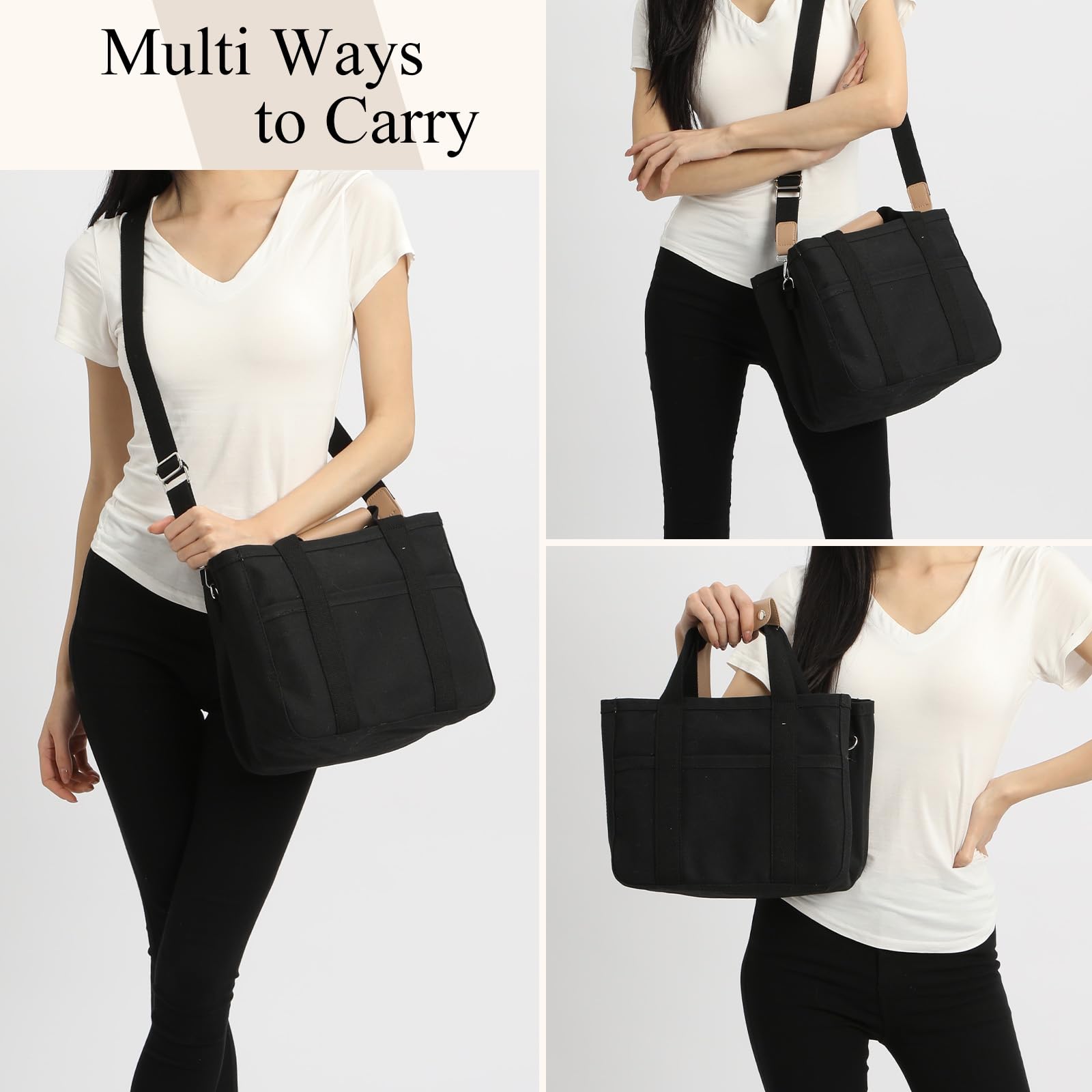 Stylish Multi-Pocket Canvas Tote Bag for Women - Large Capacity Crossbody Shoulder Bag with Multiple Compartments - Perfect for Work, Travel, Shopping & Mom's Daily Essentials